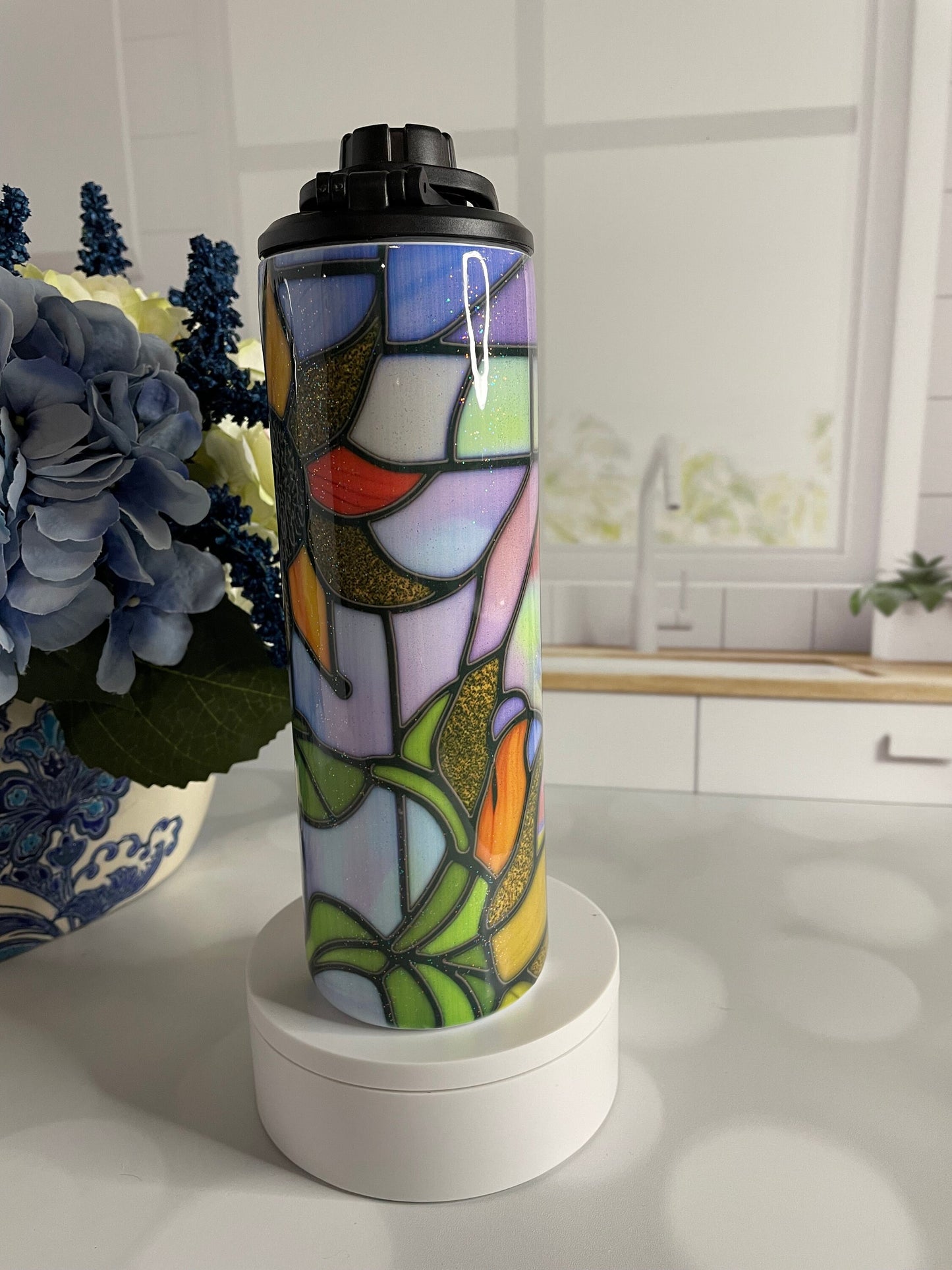 Stainless steel water bottle/tumbler with sunflower design