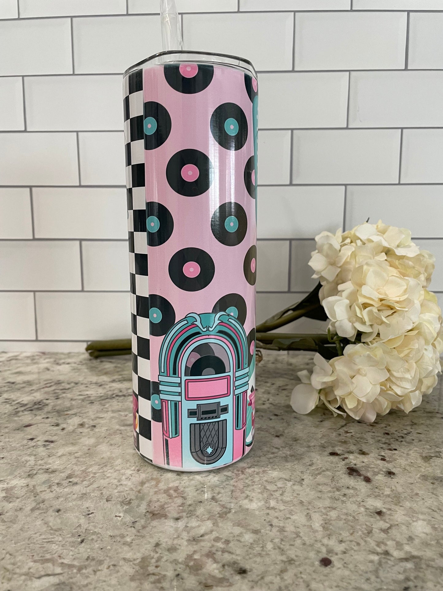 Retro theme | Pink Cadillac | Drive in |20 oz skinny tumbler