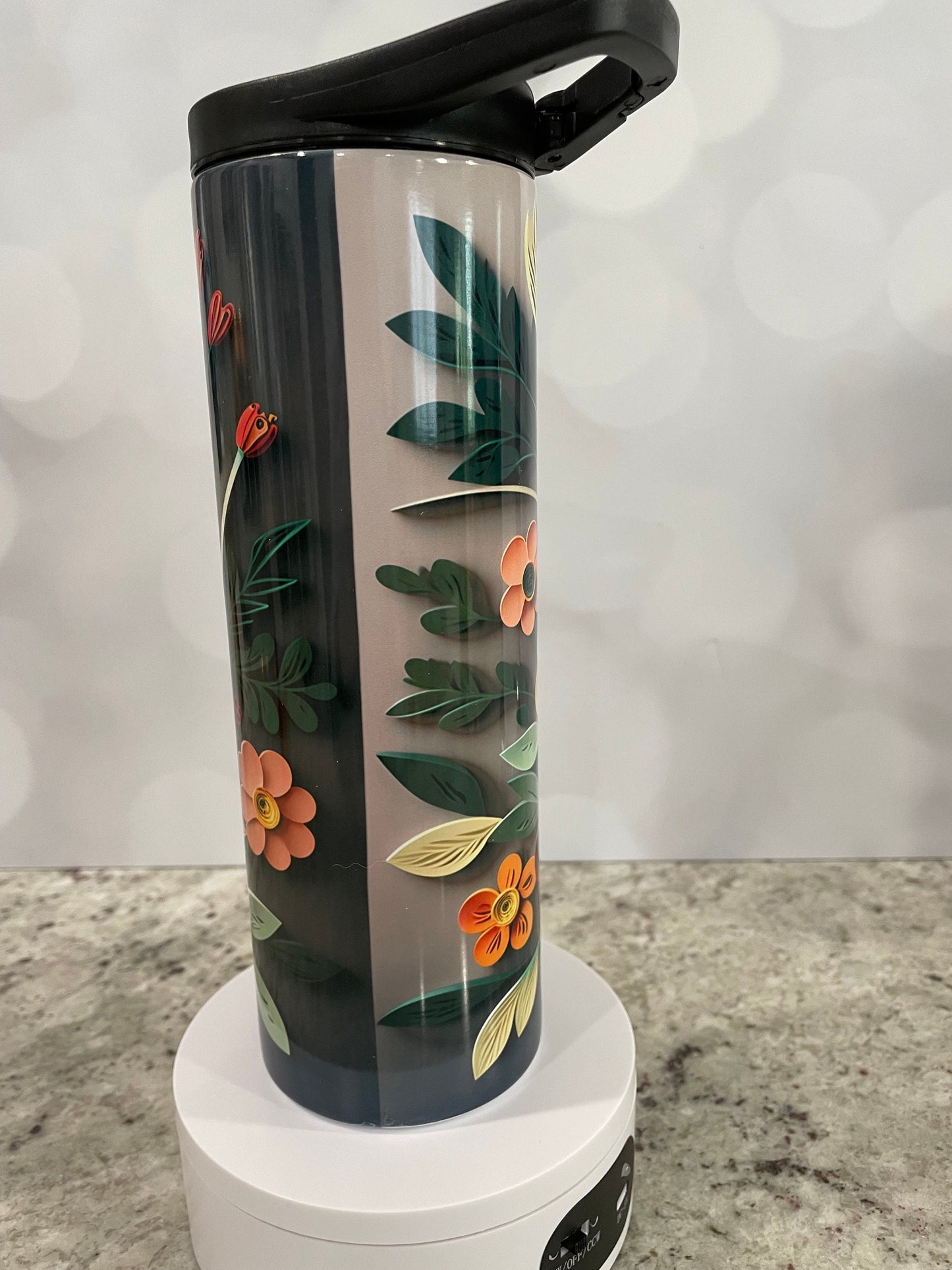3D Quilled paper yellow and orange flowers | water bottle | insulated 20 oz tumbler