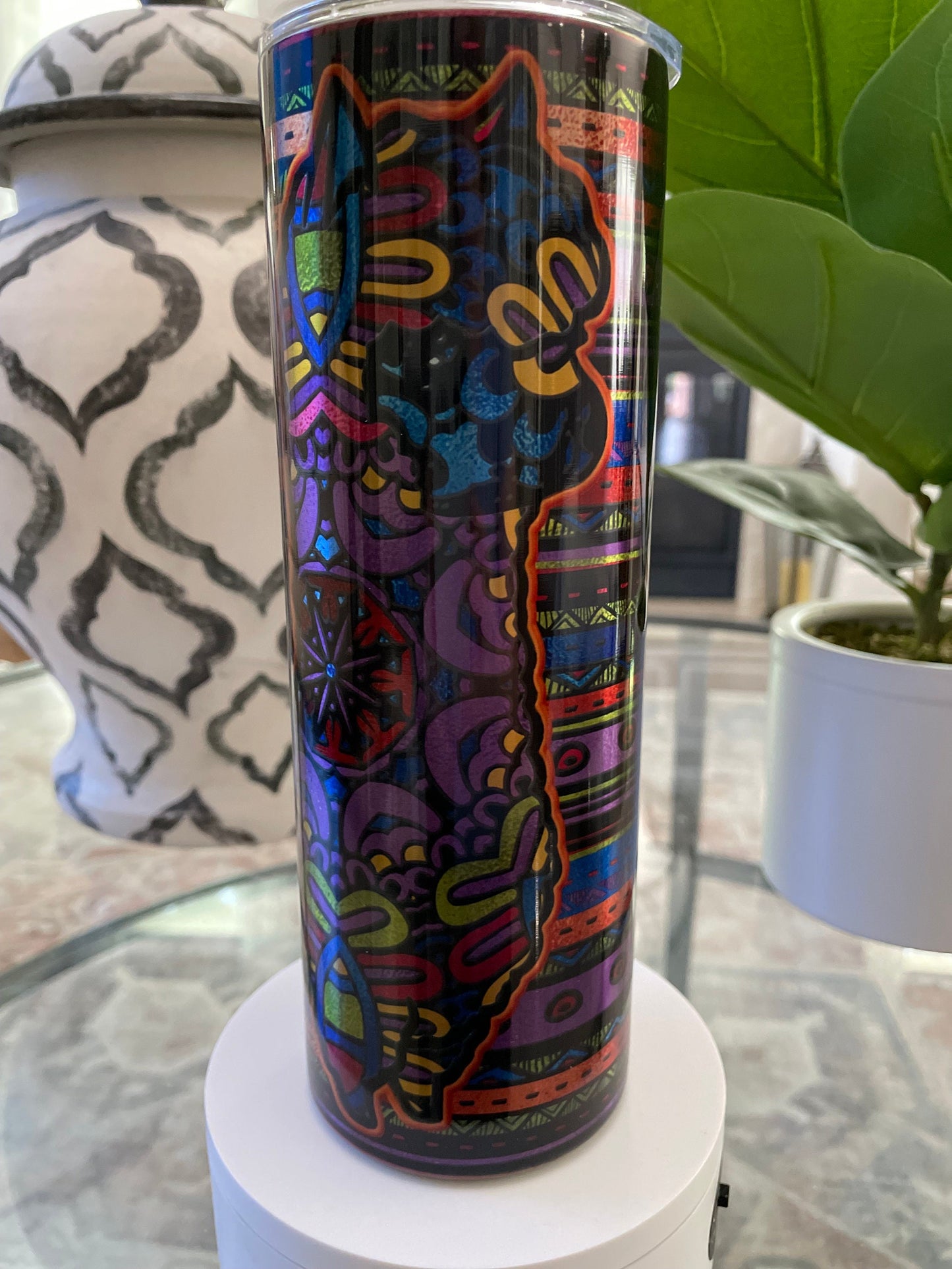 Llama on southwestern design on stainless steel | 20 oz skinny tumbler