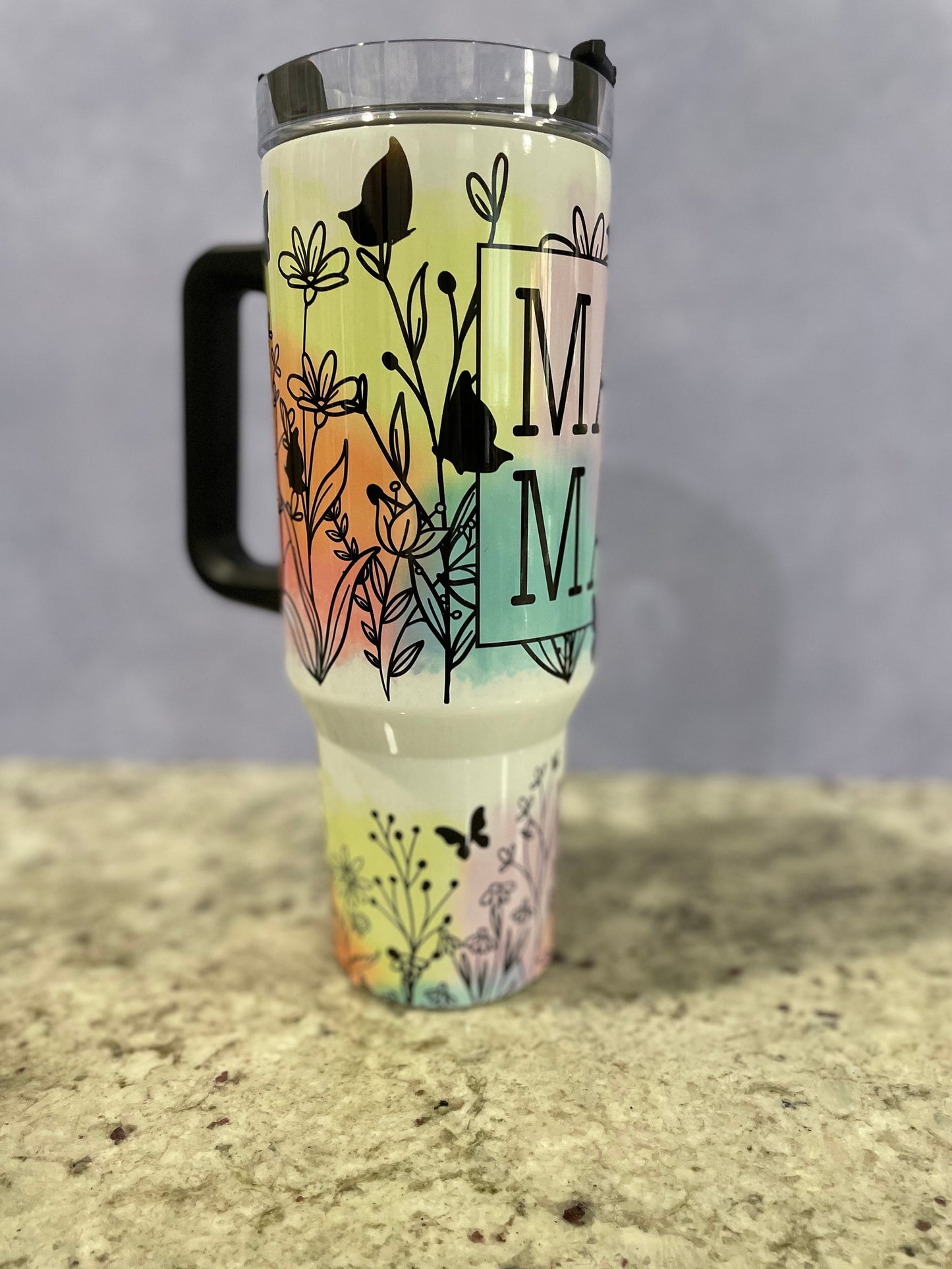 40 oz tumbler with handle | black handle with Mama design