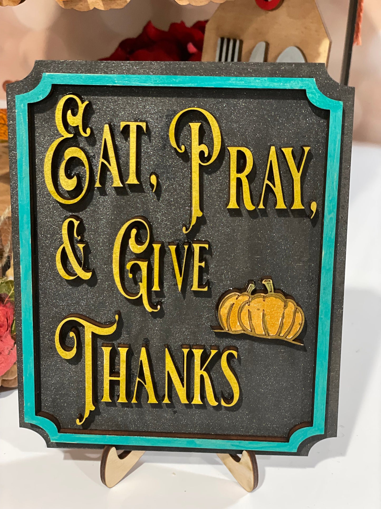 Thanksgiving Tiered Tray Decor #1 | Give Thanks Decor | Thanksgiving Dinner Table Decor | Apple Pie | Thanksgiving Menu | Mini-signs