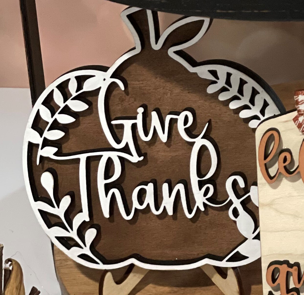 Thanksgiving Tiered Tray Decor #2| Give Thanks Decor | Thanksgiving Dinner Table Decor | Apple Pie | Mini-signs | Thankful, Grateful |