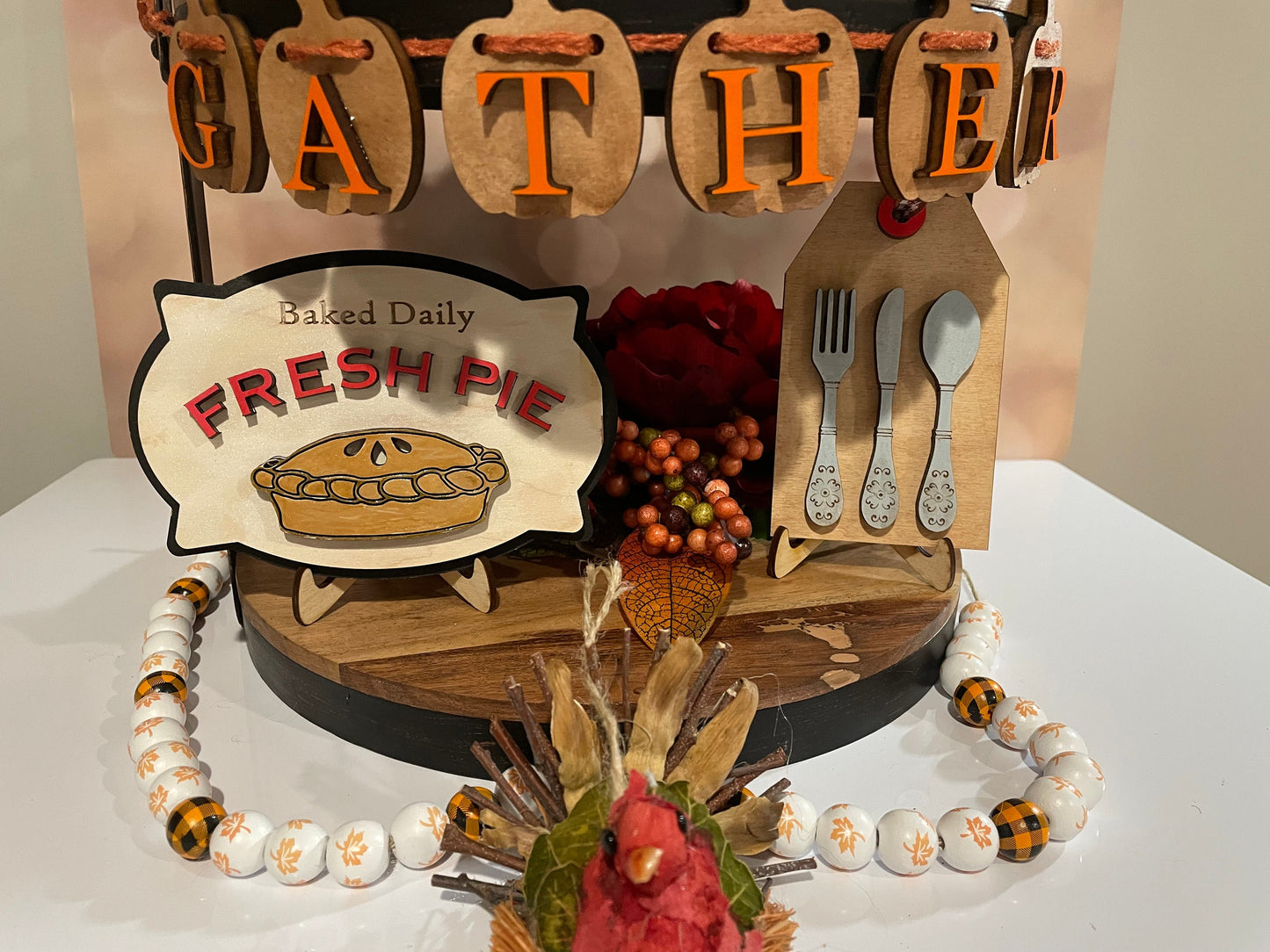 Thanksgiving Tiered Tray Decor #1 | Give Thanks Decor | Thanksgiving Dinner Table Decor | Apple Pie | Thanksgiving Menu | Mini-signs