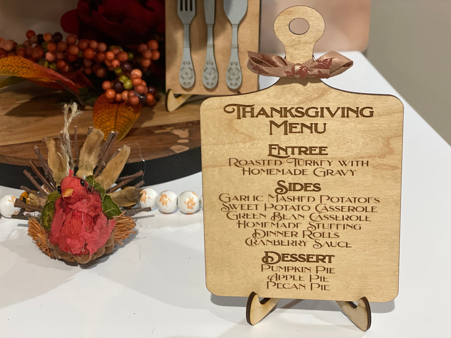 Thanksgiving Tiered Tray Decor #1 | Give Thanks Decor | Thanksgiving Dinner Table Decor | Apple Pie | Thanksgiving Menu | Mini-signs