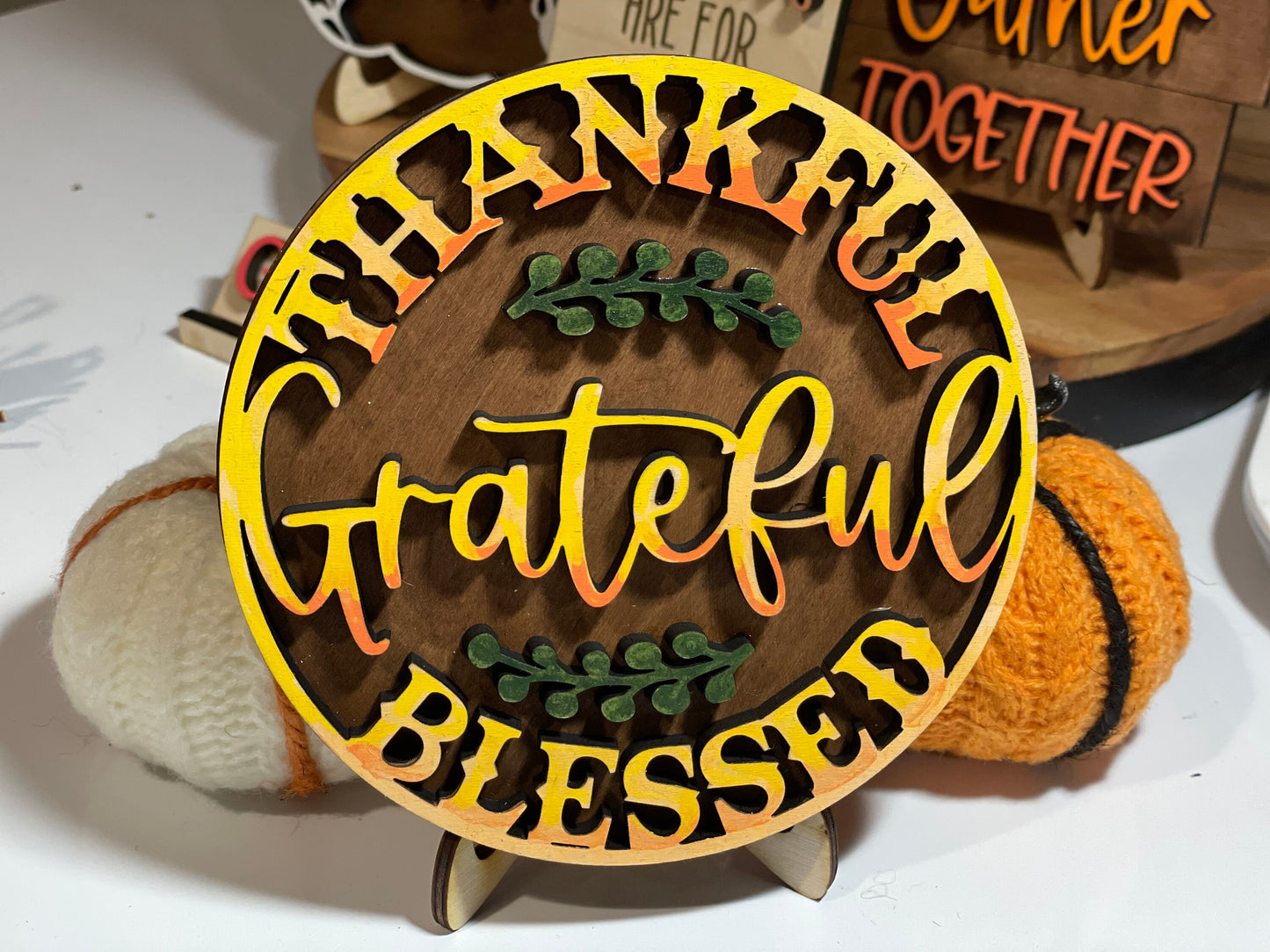 Thanksgiving Tiered Tray Decor #2| Give Thanks Decor | Thanksgiving Dinner Table Decor | Apple Pie | Mini-signs | Thankful, Grateful |