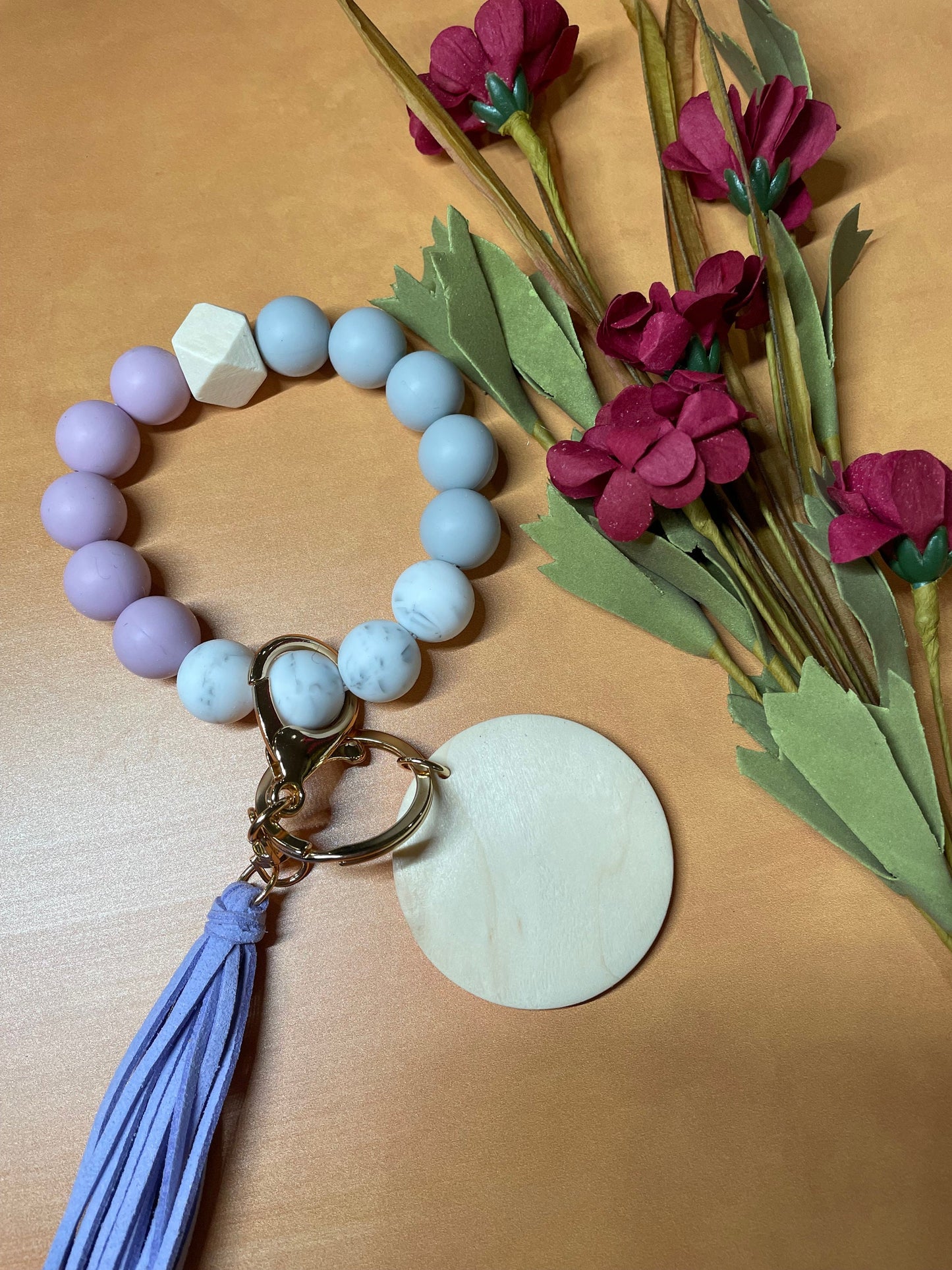 Wristlets with silicone beads | wooden disc | keyring