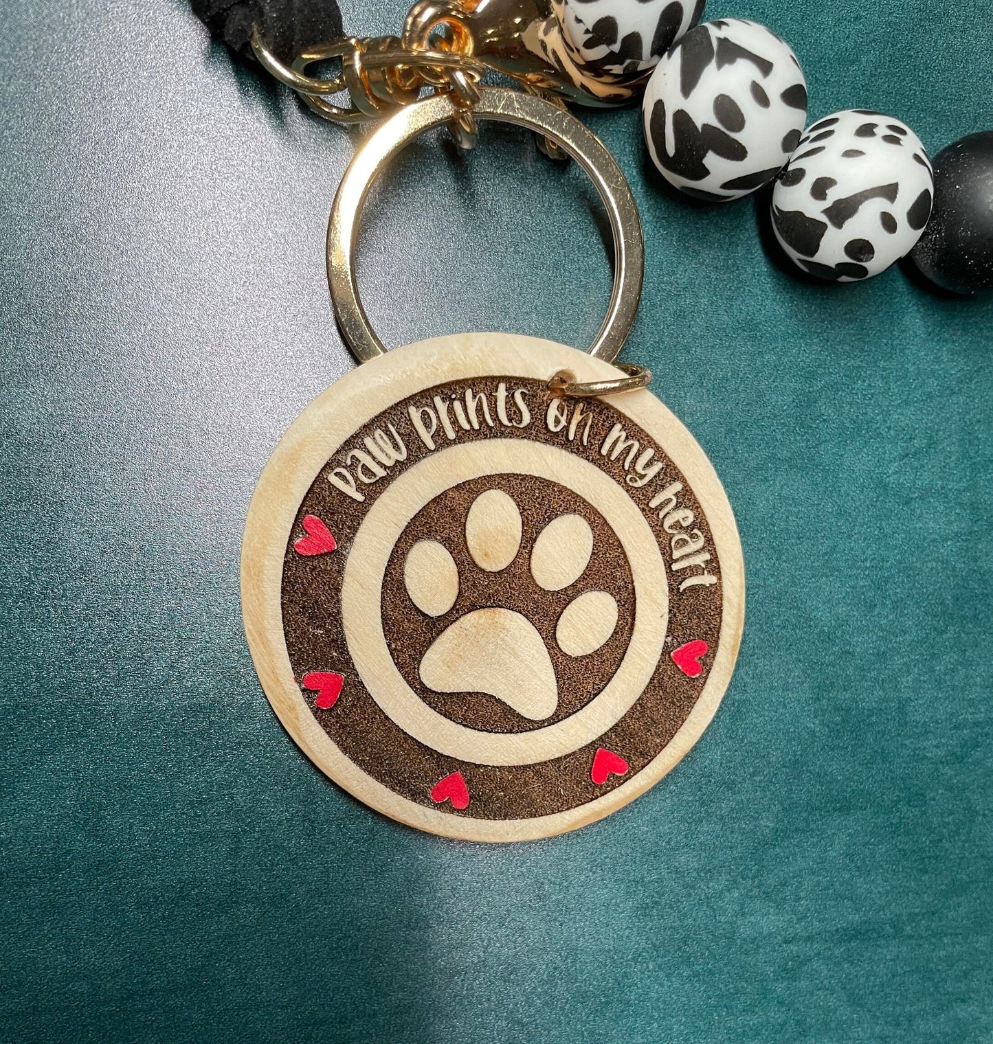 Wristlets with silicone beads | wooden disc | keyring