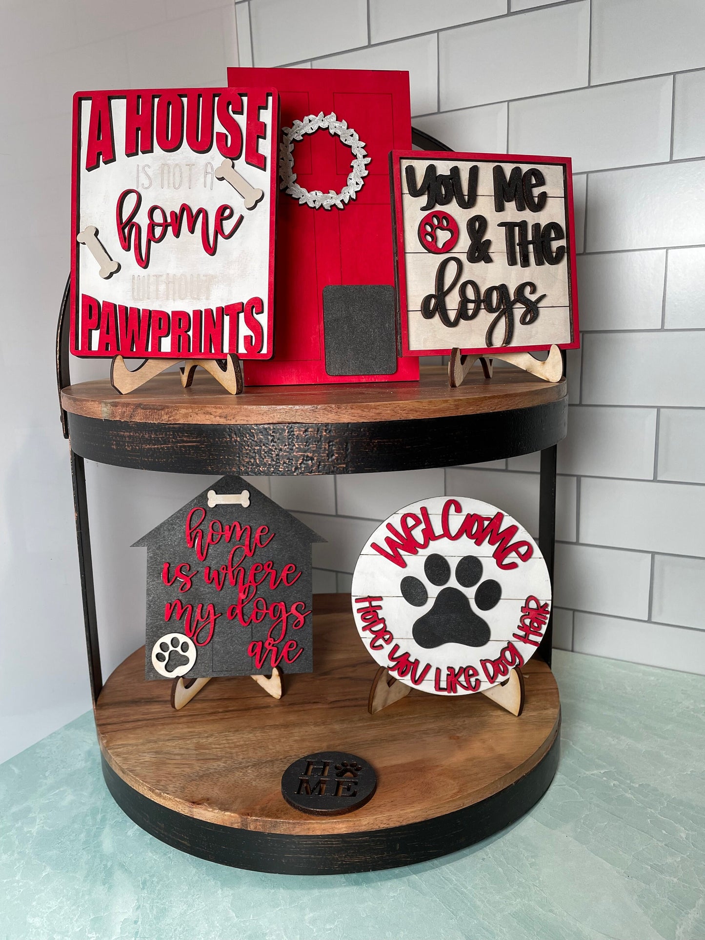 Tiered tray decor | love my dogs | mini signs | farmhouse decor