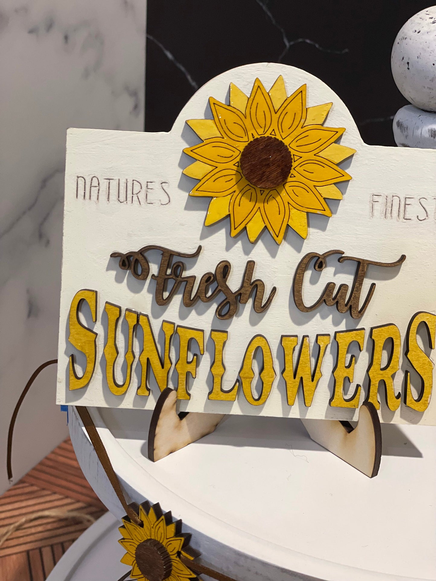 Tiered Tray Decor with Sunflowers | Sunflower Mini Signs