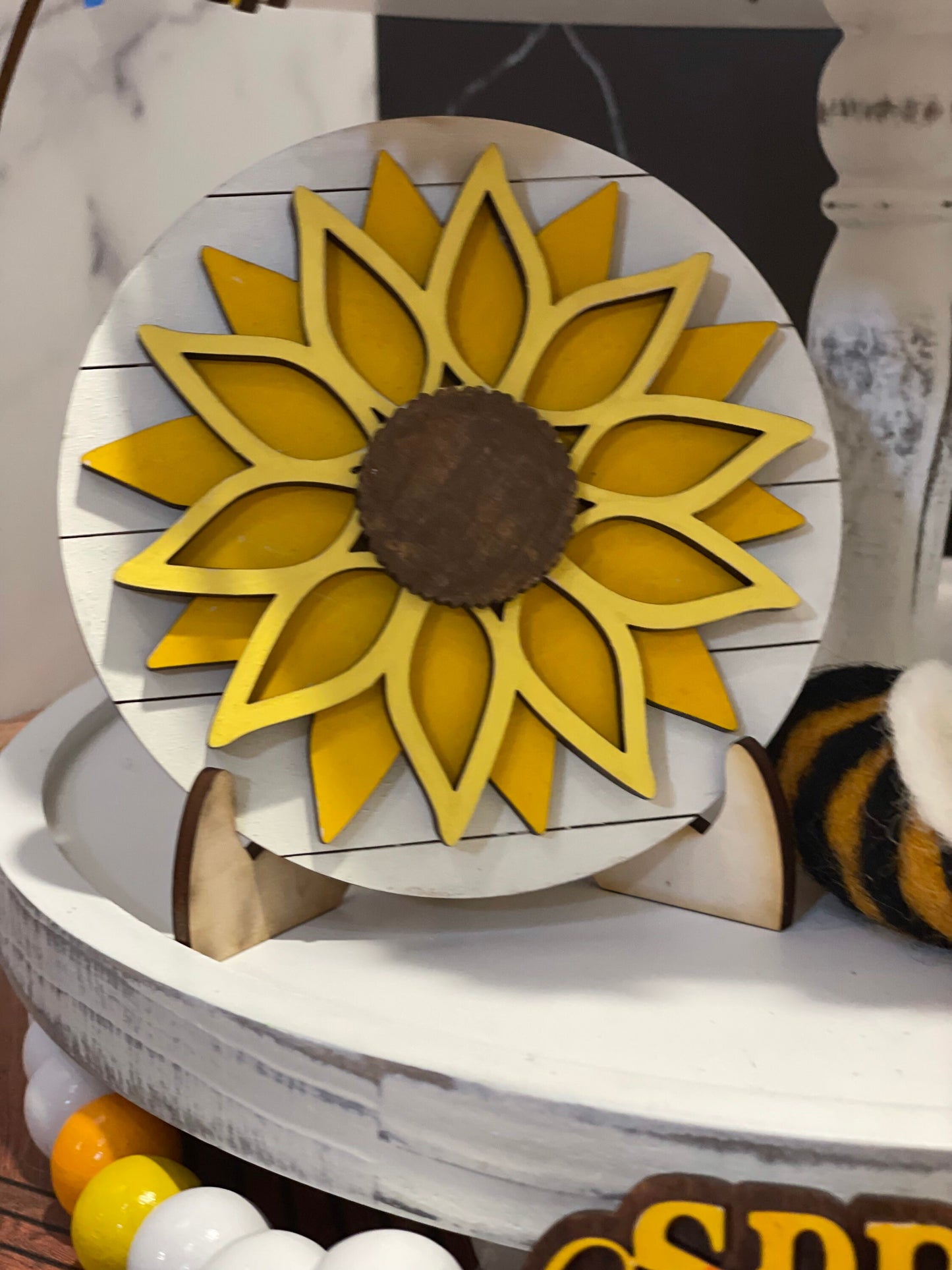 Tiered Tray Decor with Sunflowers | Sunflower Mini Signs