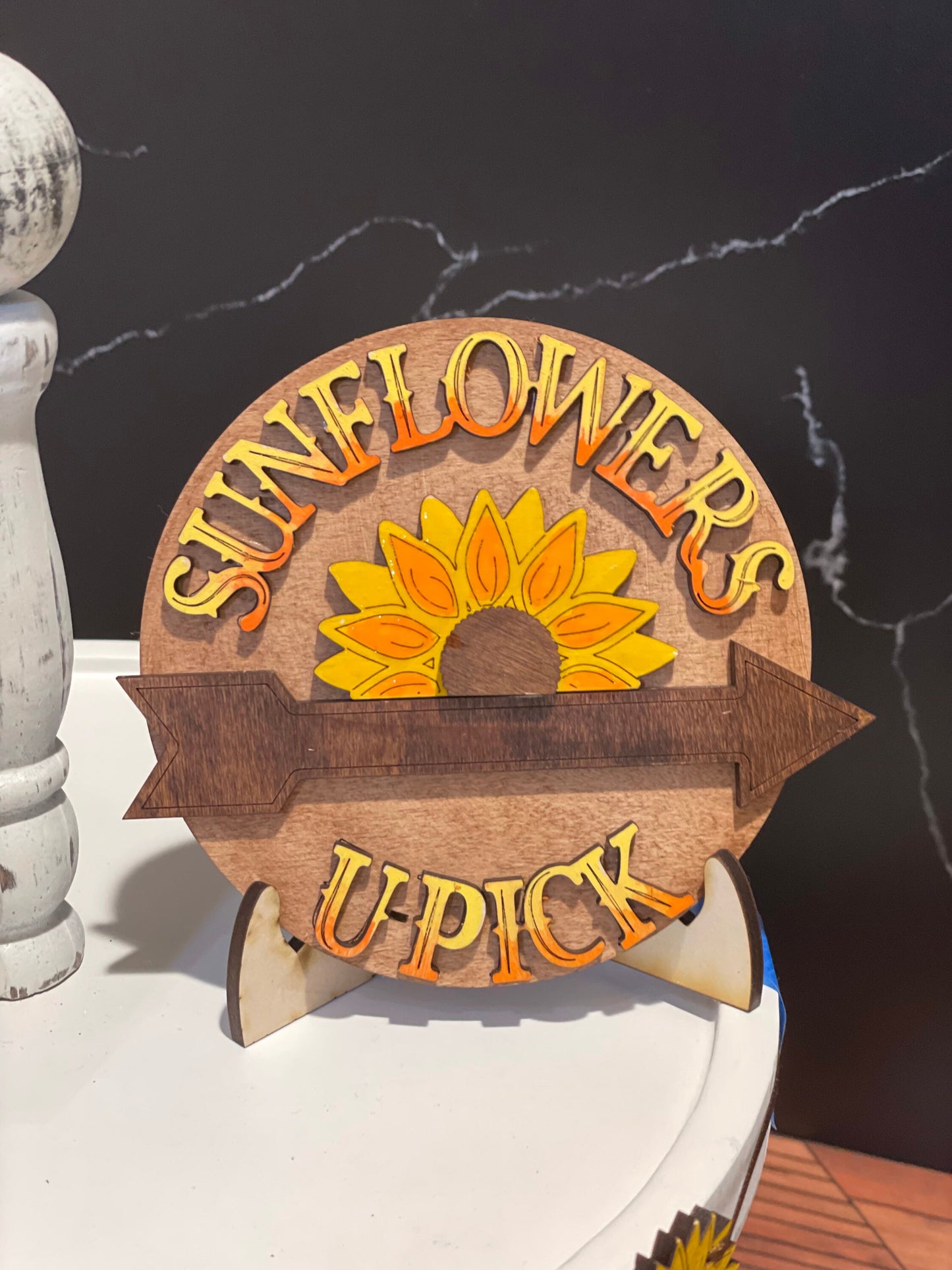 Tiered Tray Decor with Sunflowers | Sunflower Mini Signs