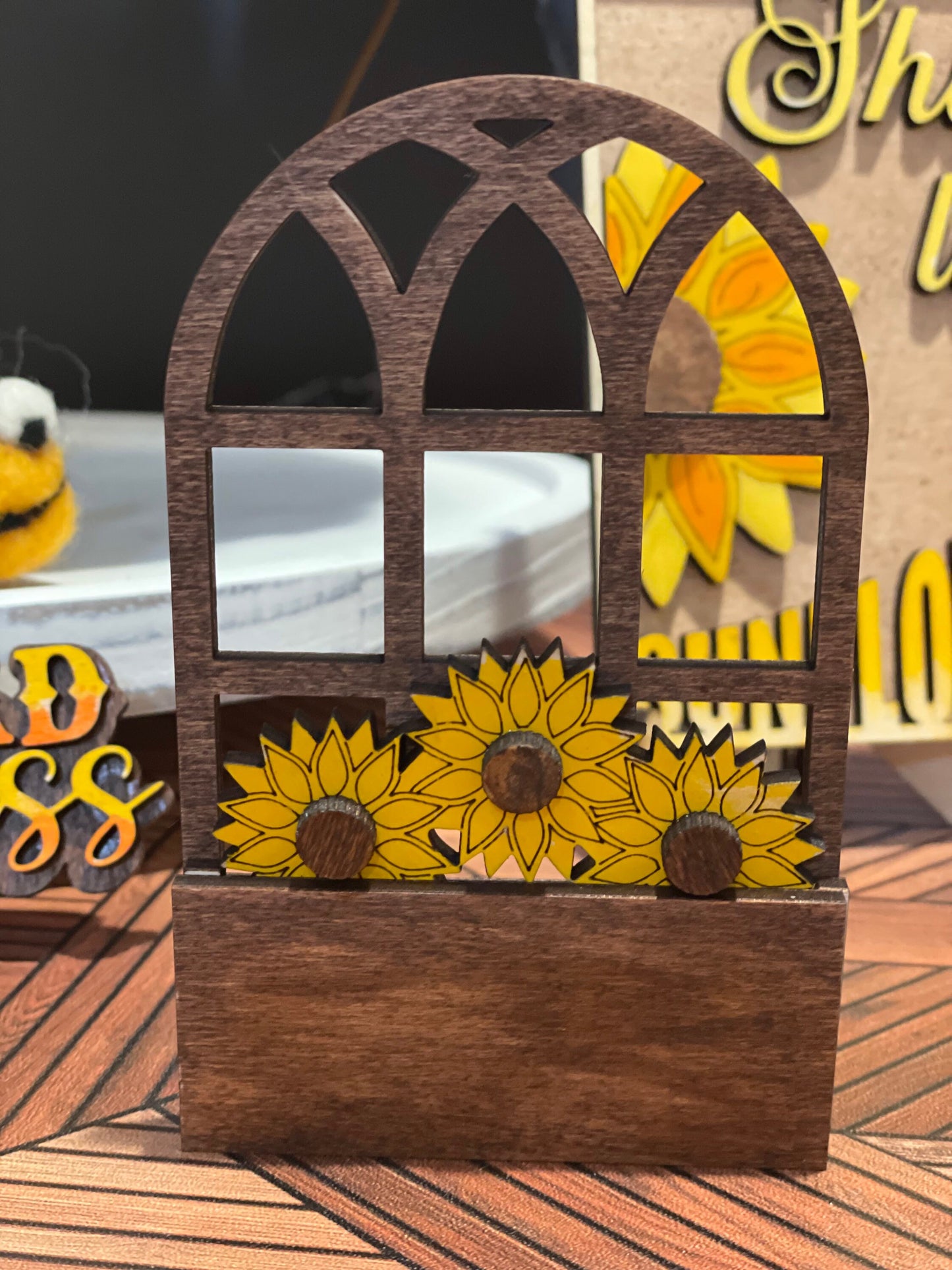 Tiered Tray Decor with Sunflowers | Sunflower Mini Signs