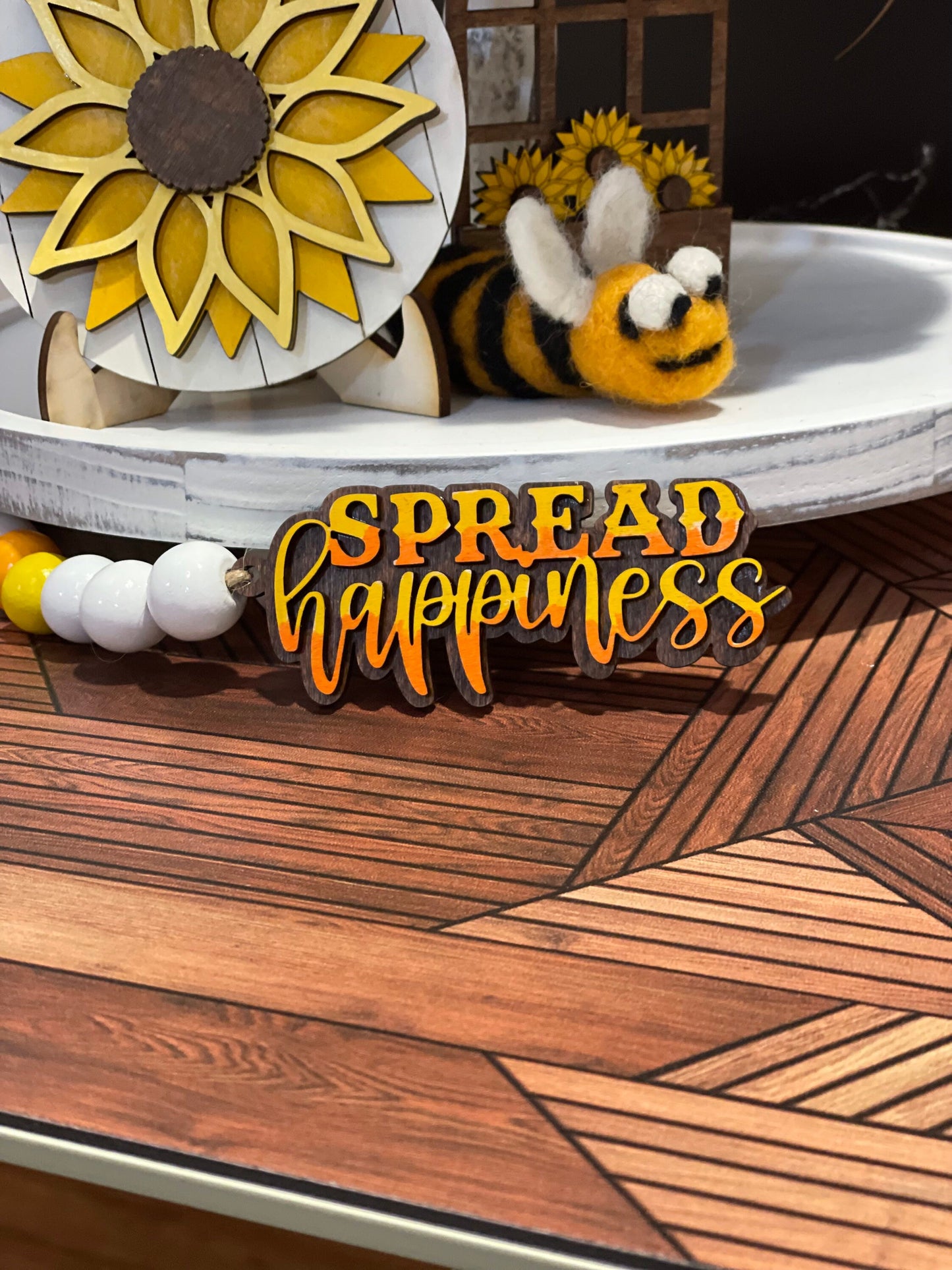 Tiered Tray Decor with Sunflowers | Sunflower Mini Signs