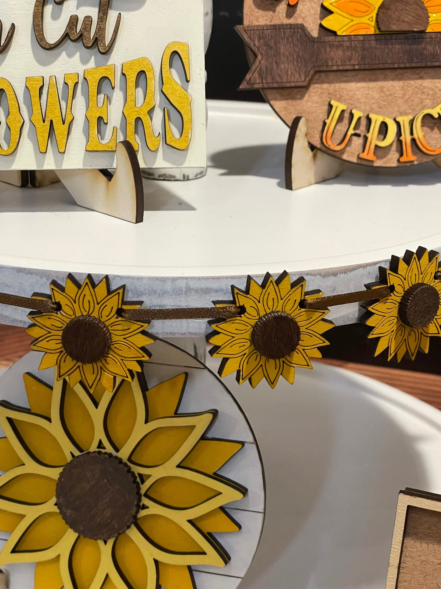 Tiered Tray Decor with Sunflowers | Sunflower Mini Signs