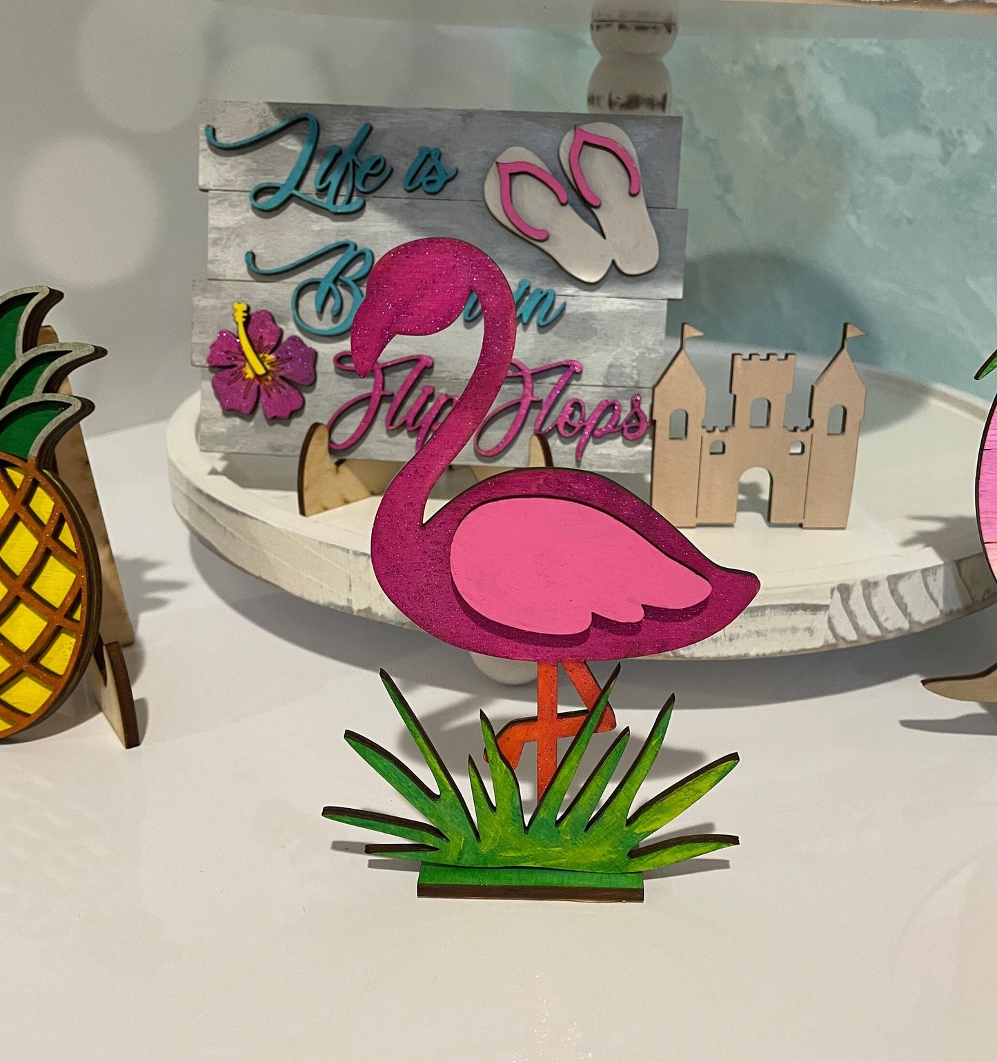 Tropical Beach Tiered Tray Decor | Summer Themed Decor