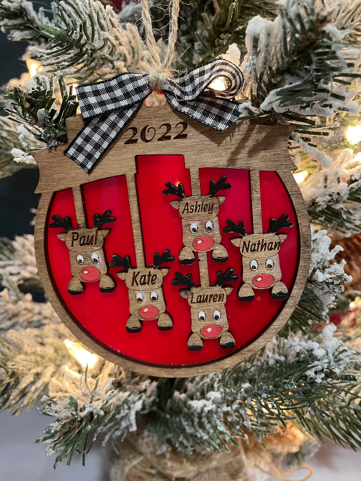 Little deer Christmas ornament customized with family names