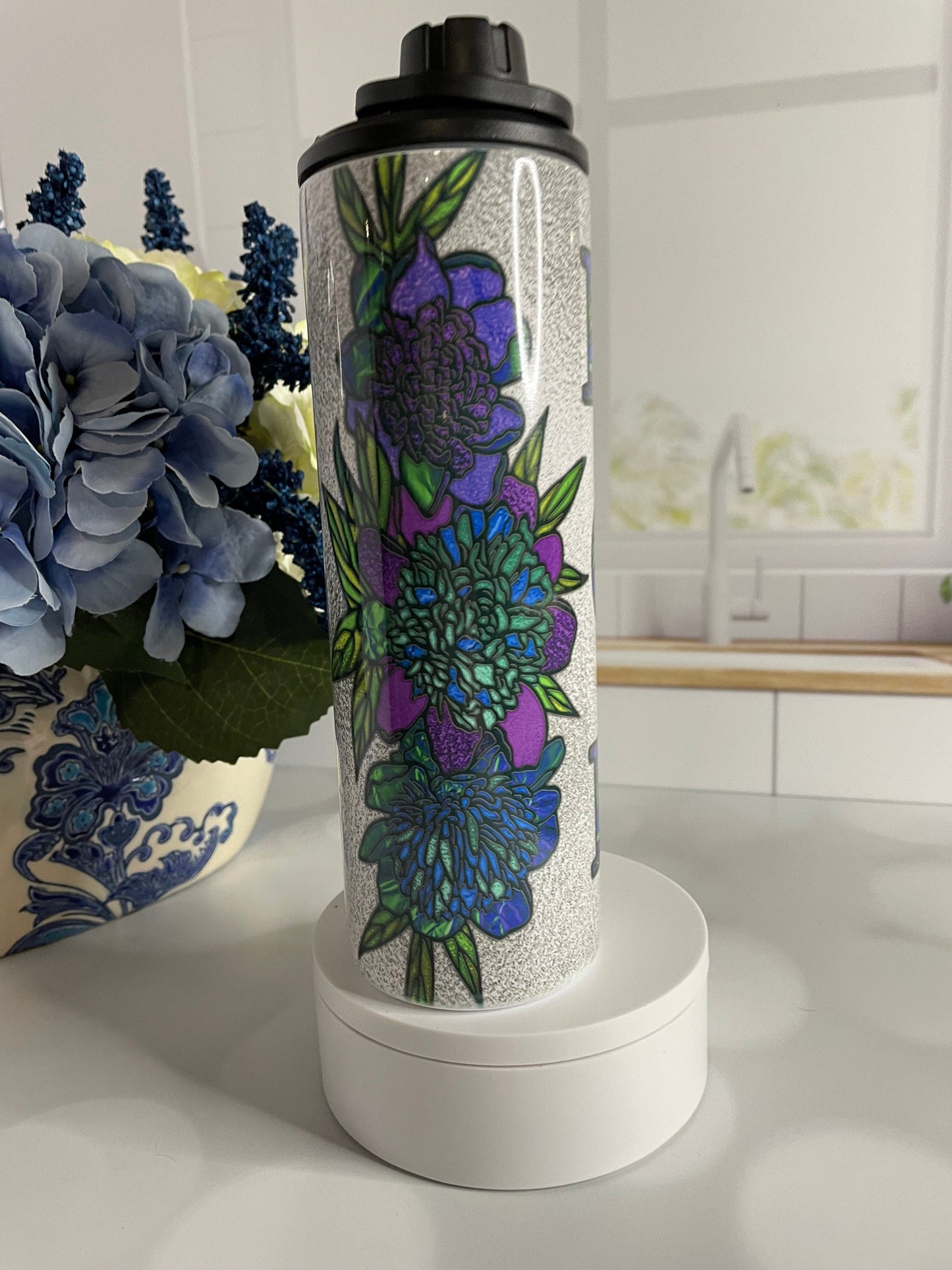 Mother's Day Tumbler with Stained Glass Flowers