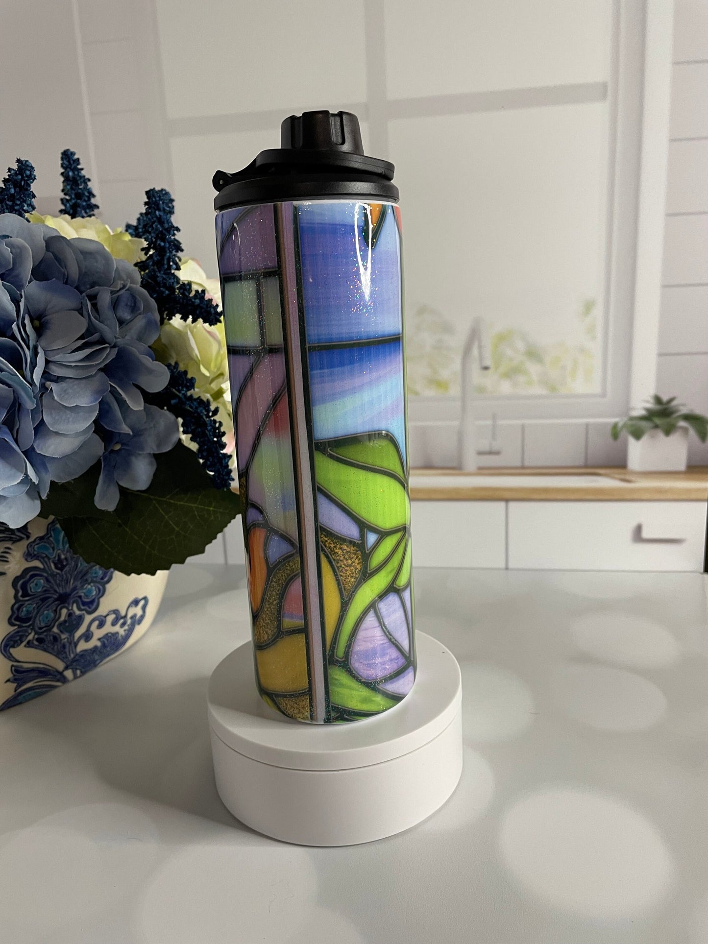 Stainless steel water bottle/tumbler with sunflower design
