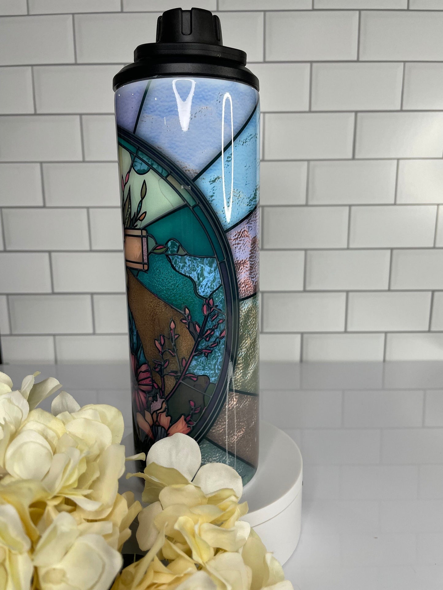 Cross with flowers | tumbler/water bottle