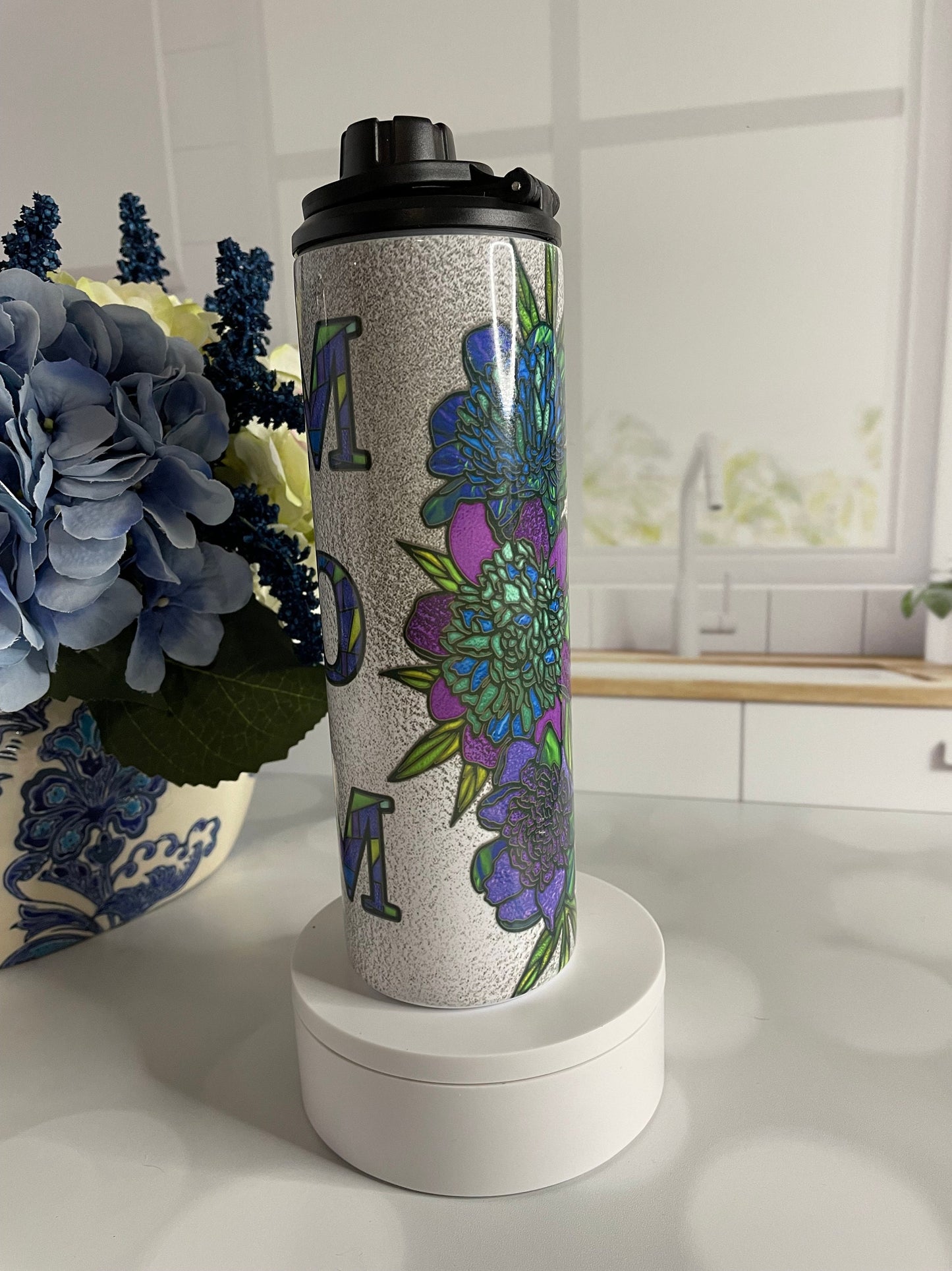 Mother's Day Tumbler with Stained Glass Flowers