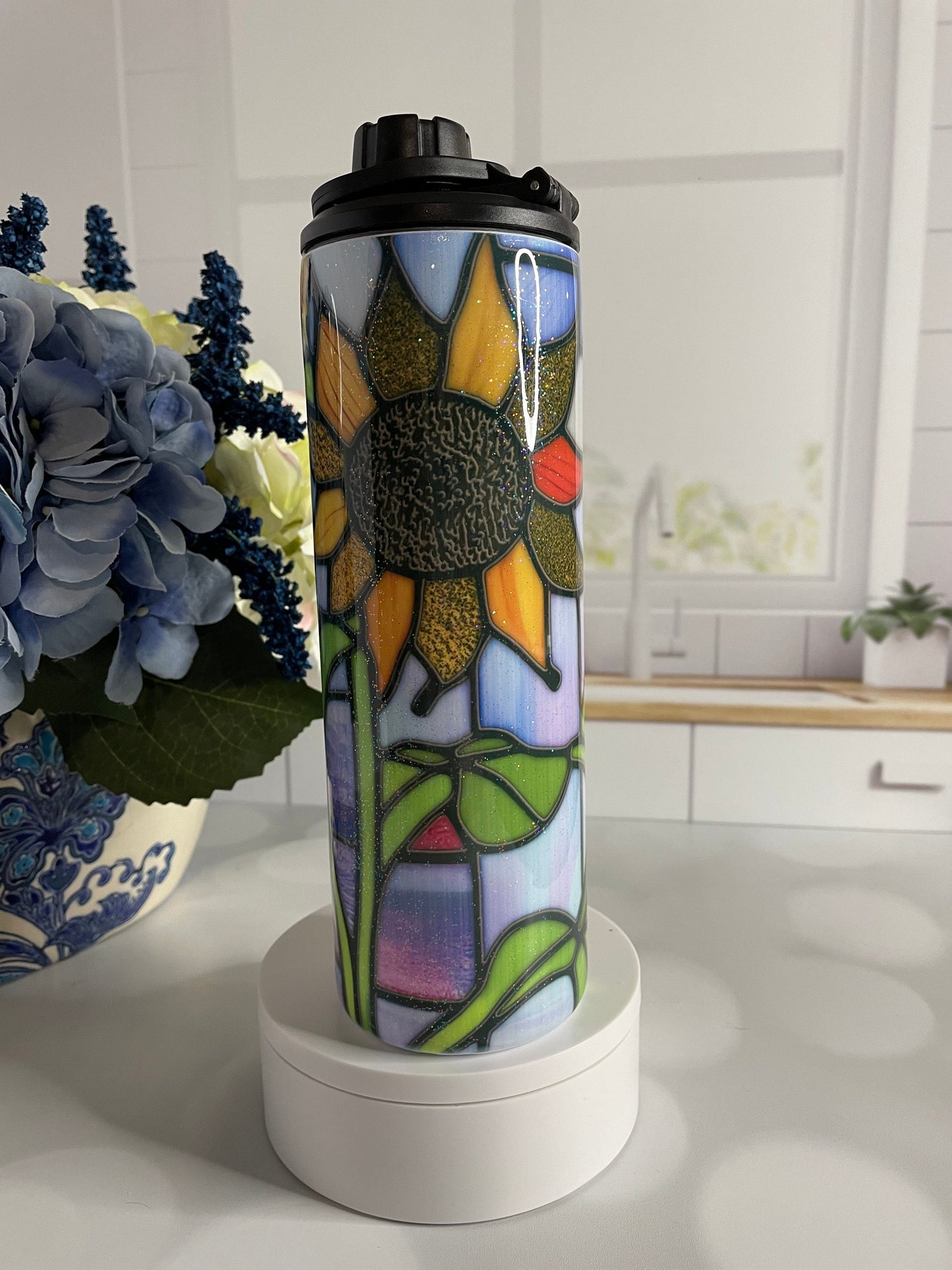 Stainless steel water bottle/tumbler with sunflower design