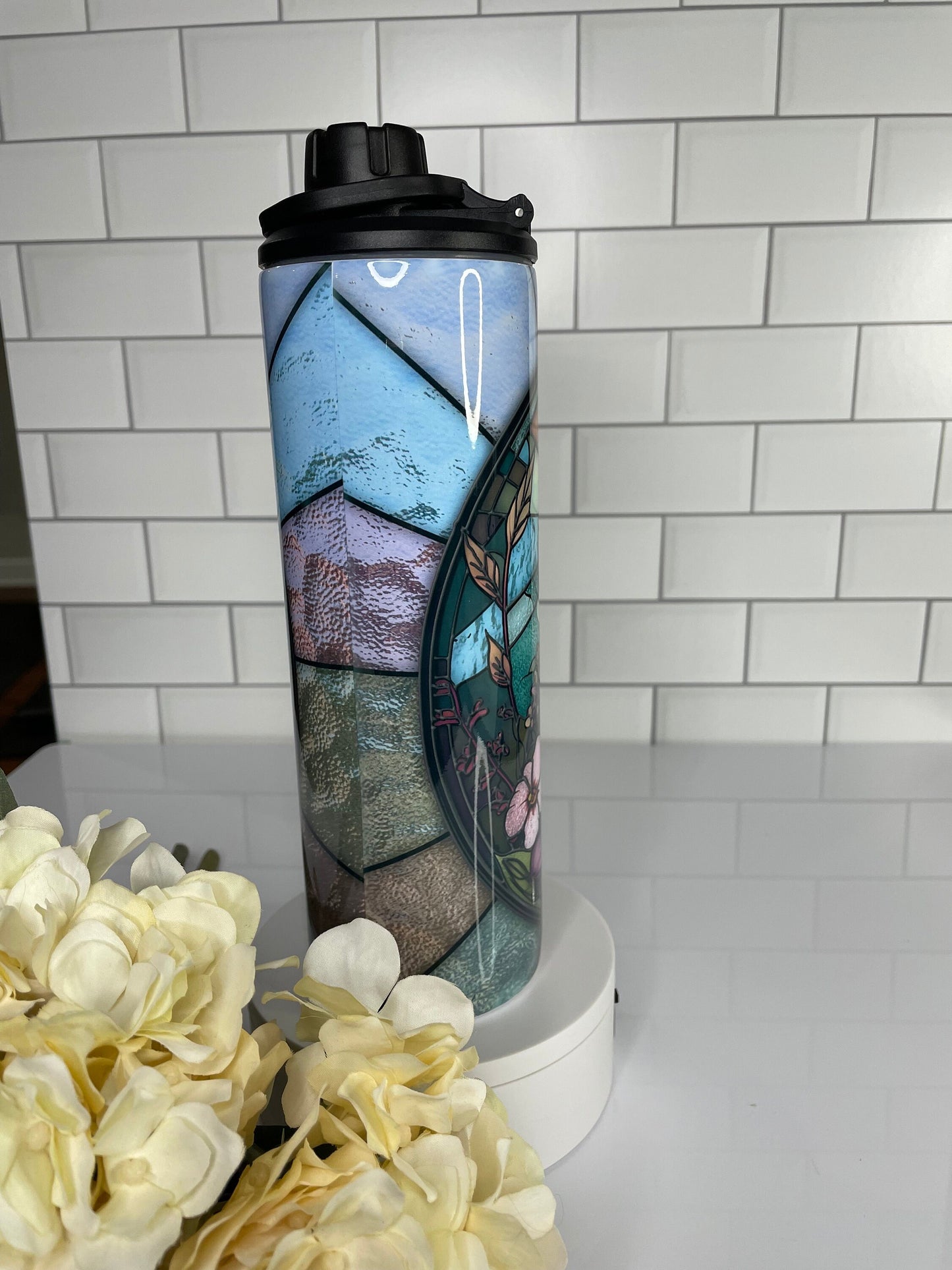 Cross with flowers | tumbler/water bottle