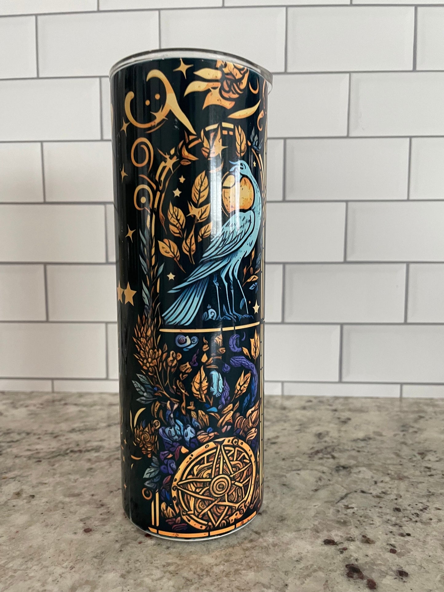 20 oz skinny tumbler | Sun, moon and stars mystical theme