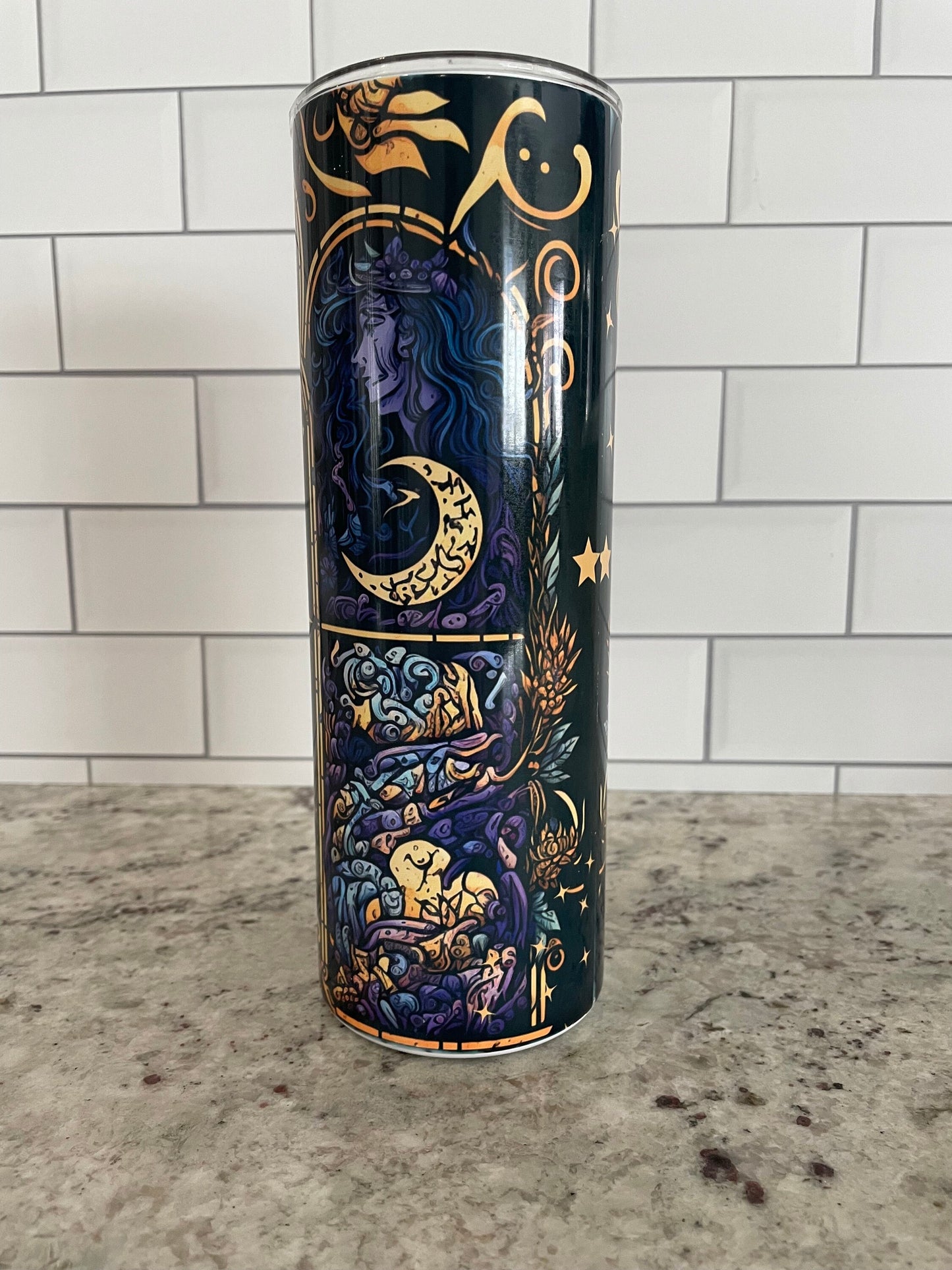 20 oz skinny tumbler | Sun, moon and stars mystical theme