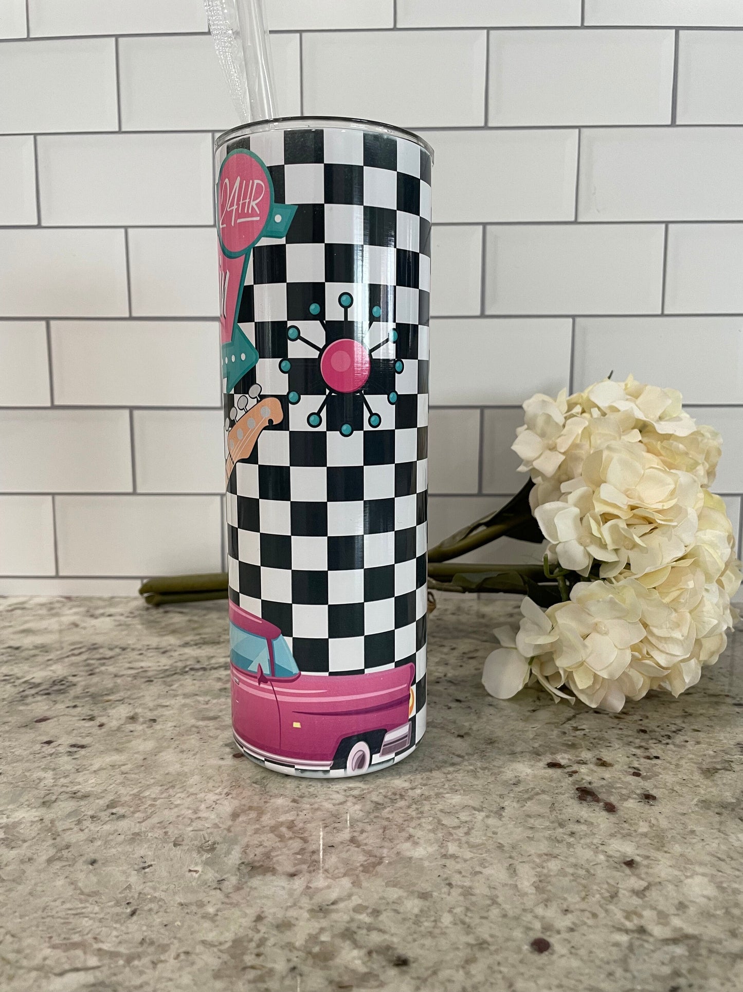 Retro theme | Pink Cadillac | Drive in |20 oz skinny tumbler