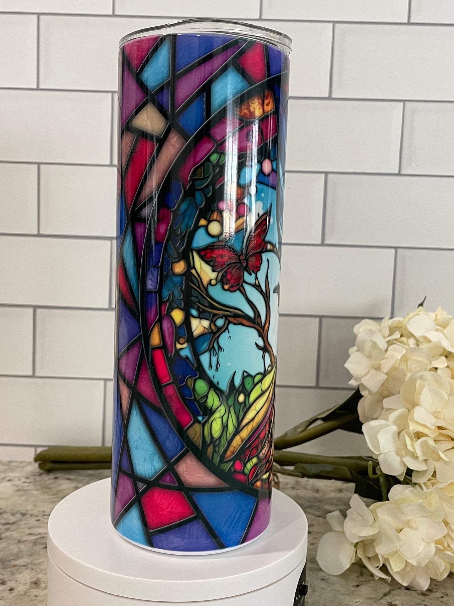 Stained glass look fairy | 20 oz skinny tumbler