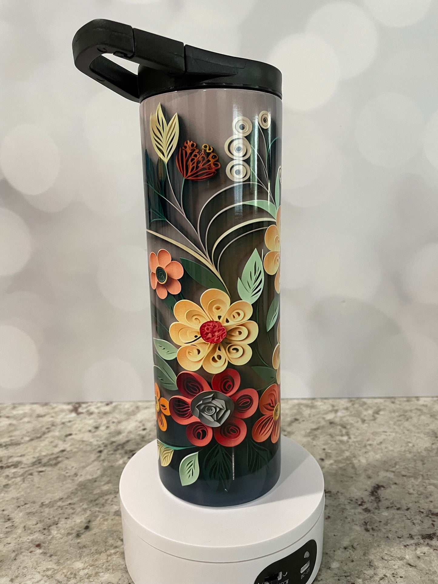 3D Quilled paper yellow and orange flowers | water bottle | insulated 20 oz tumbler