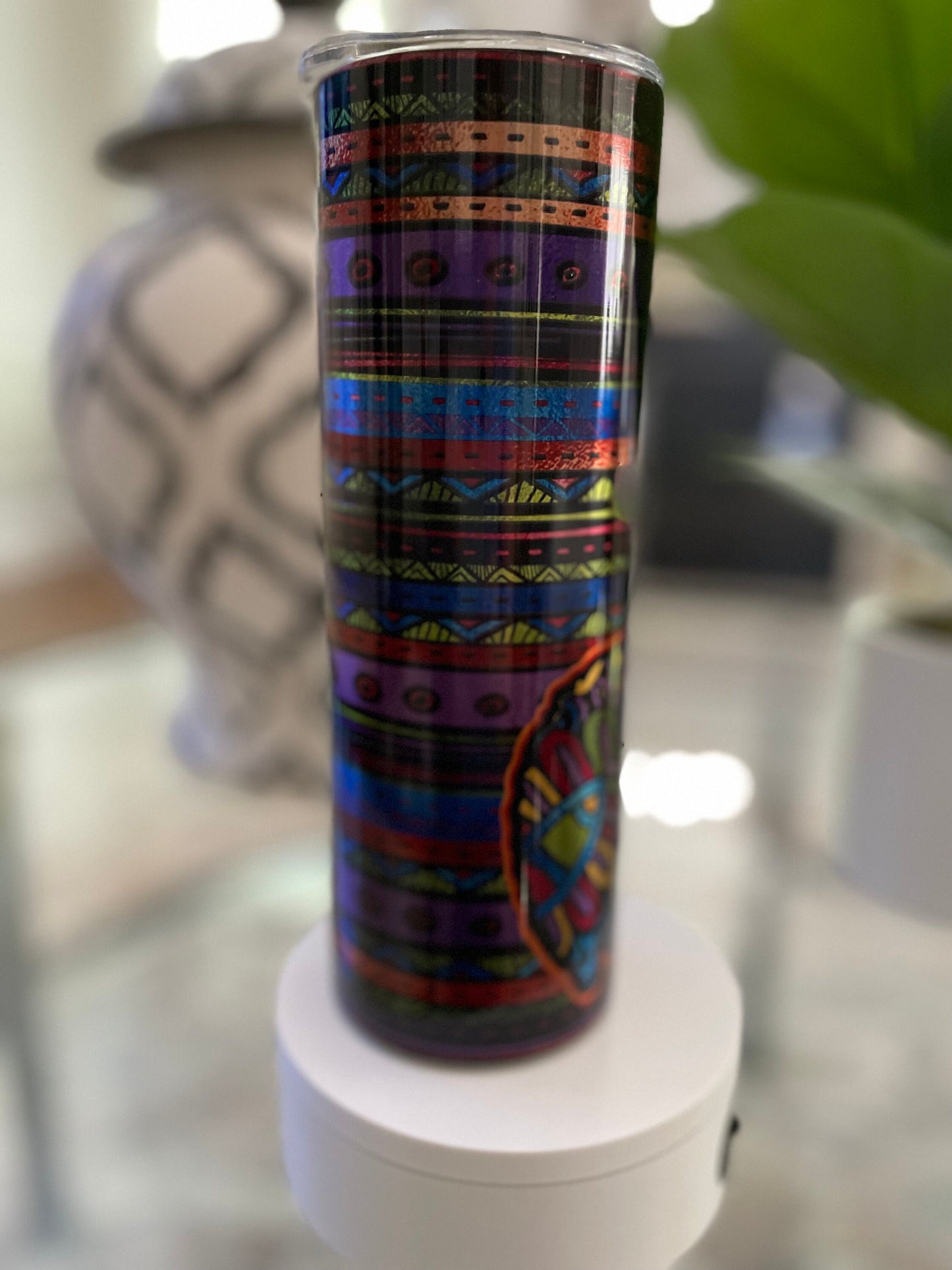 Llama on southwestern design on stainless steel | 20 oz skinny tumbler