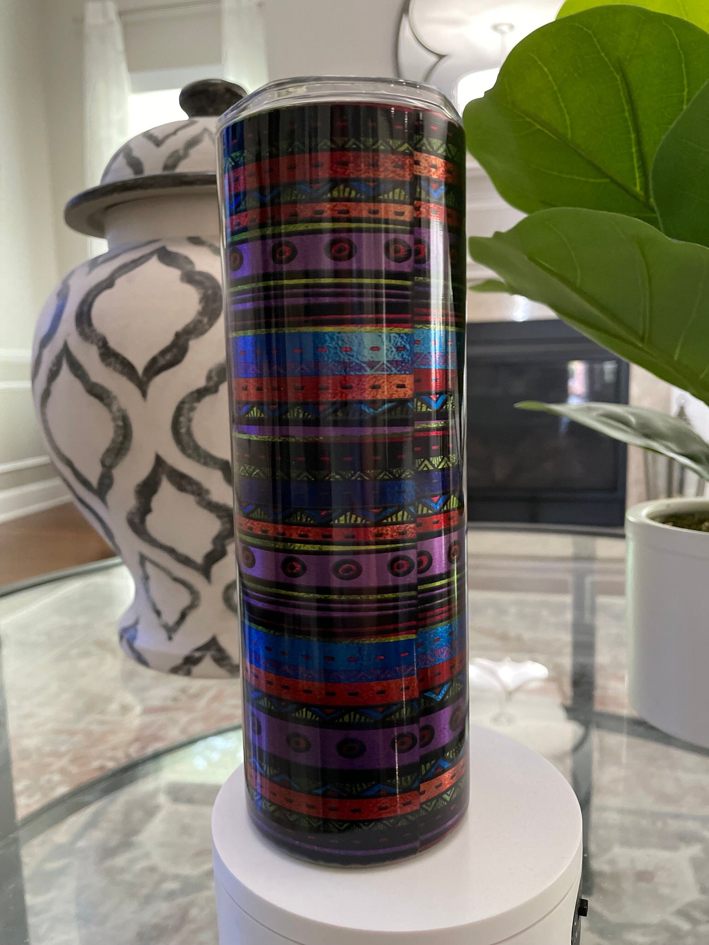 Llama on southwestern design on stainless steel | 20 oz skinny tumbler
