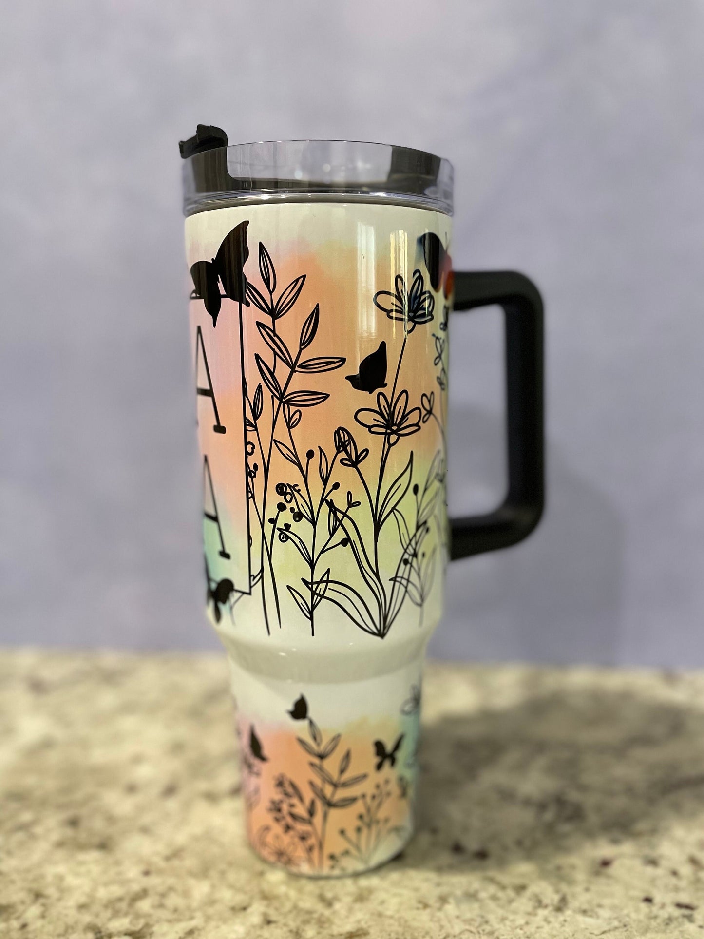 40 oz tumbler with handle | black handle with Mama design