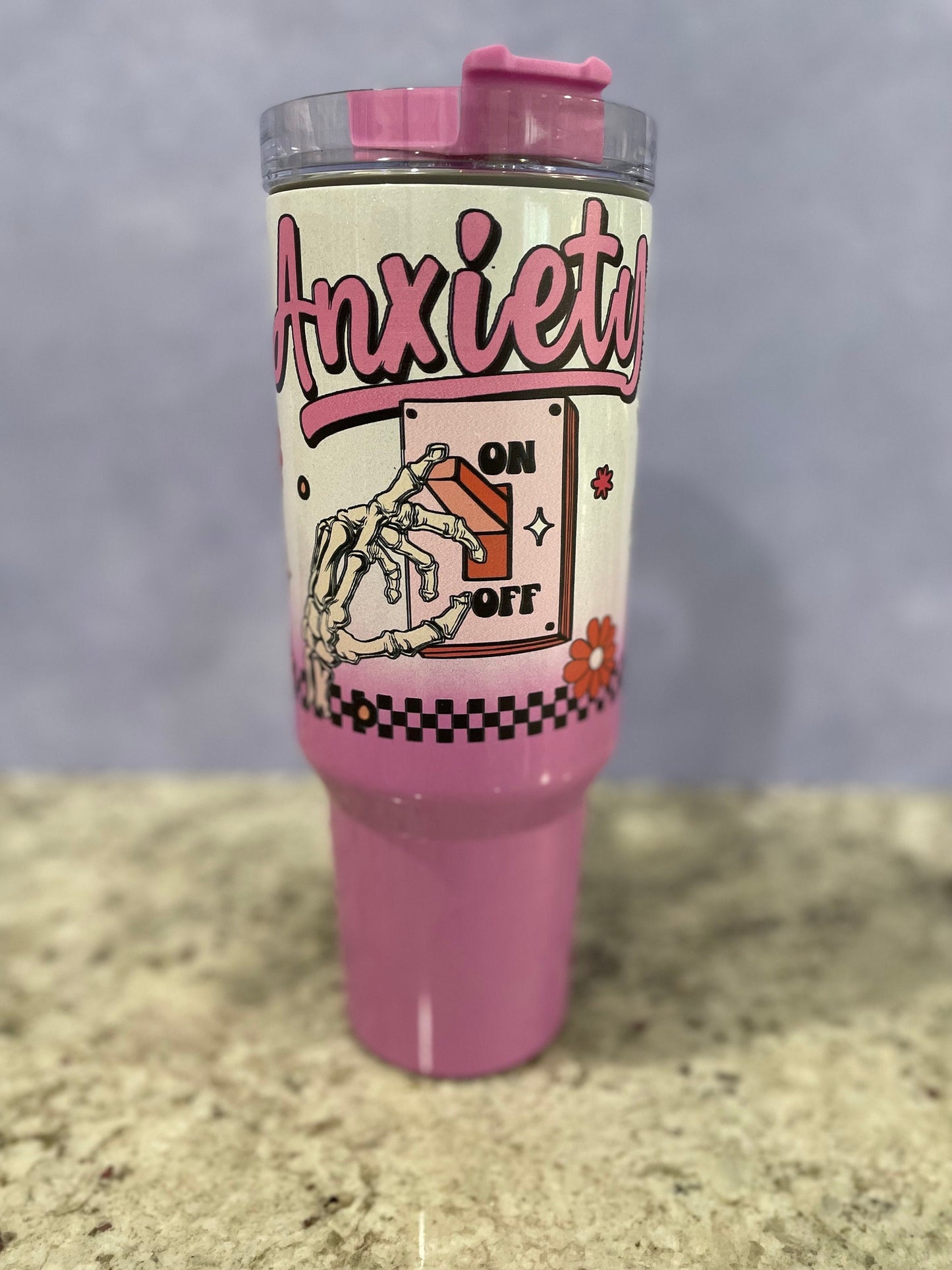 40 oz tumbler with handle | Anxiety on/off