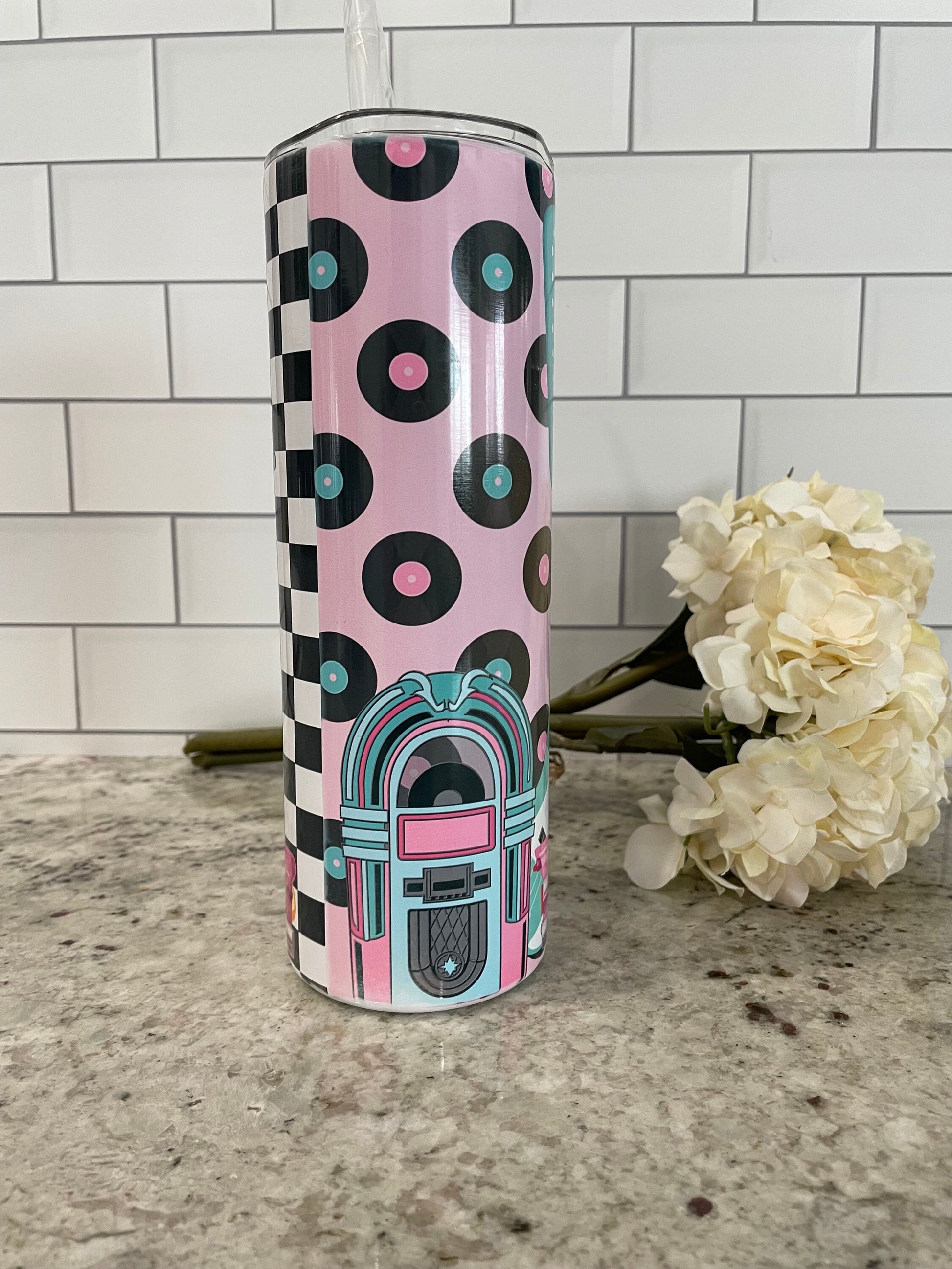 Retro theme | Pink Cadillac | Drive in |20 oz skinny tumbler