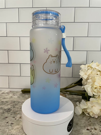 Chubby cat theme glass water bottle
