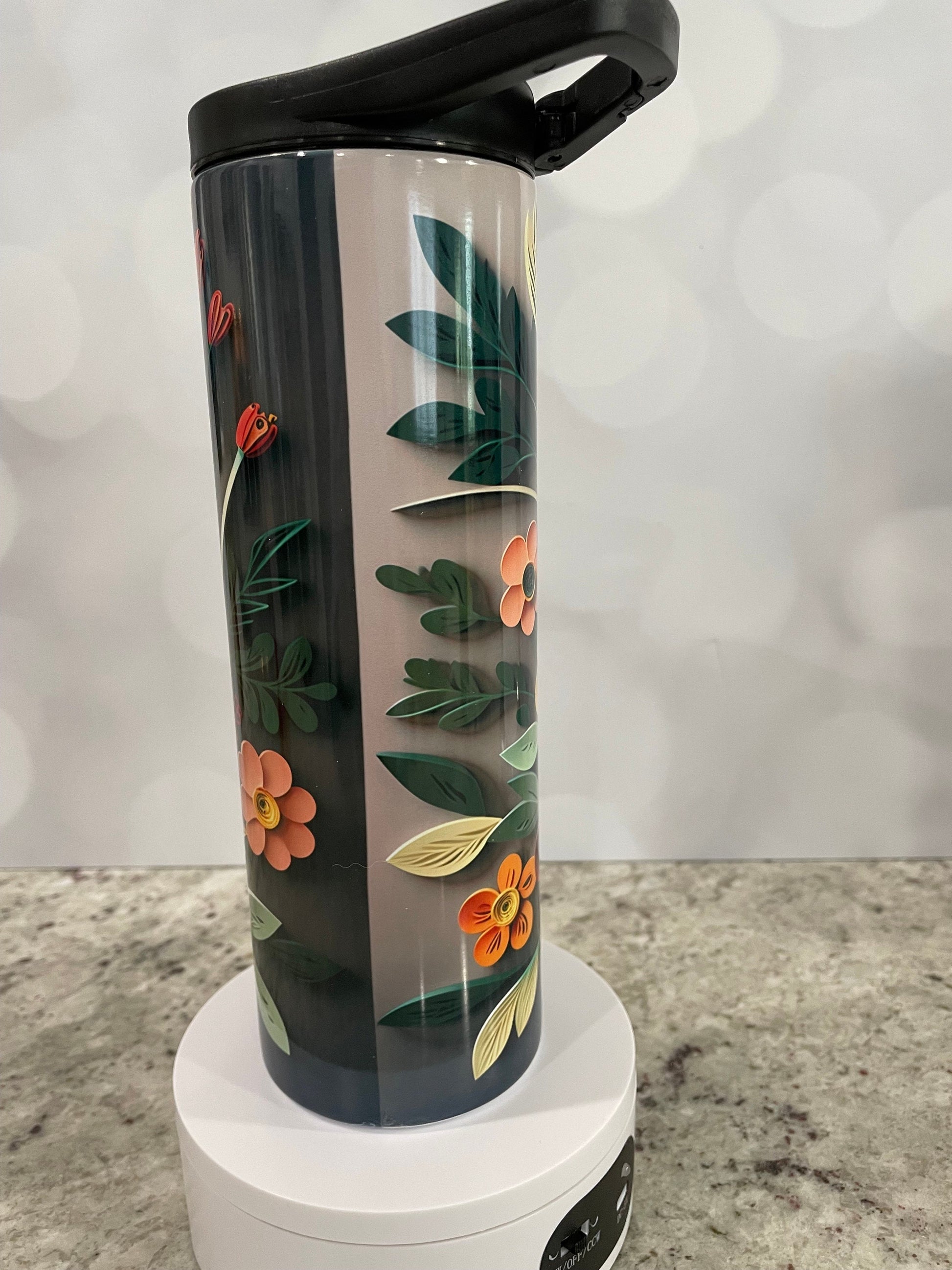 3D Quilled paper yellow and orange flowers | water bottle | insulated 20 oz tumbler