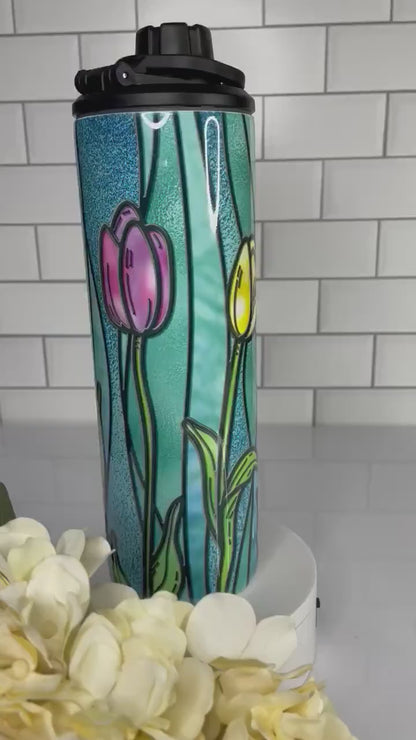 Water bottle/tumbler with stained glass tulip design