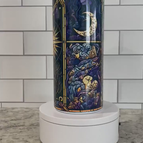 20 oz skinny tumbler | Sun, moon and stars mystical theme