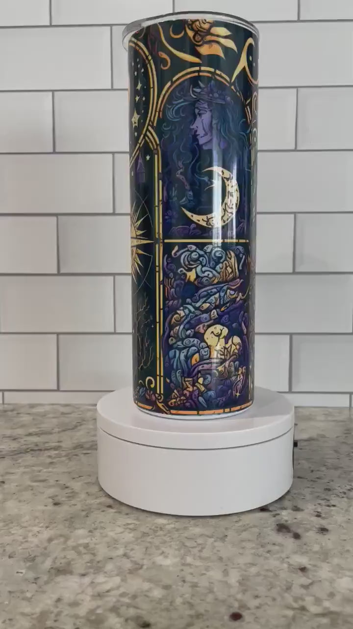 20 oz skinny tumbler | Sun, moon and stars mystical theme