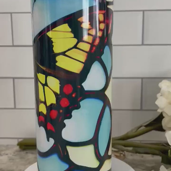 20 oz skinny tumbler | Stained glass look butterfly