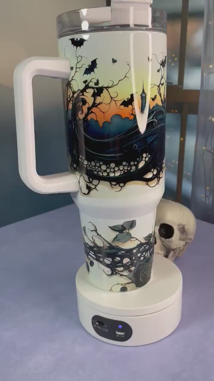 40 oz tumbler with handle| Haunted House Halloween theme