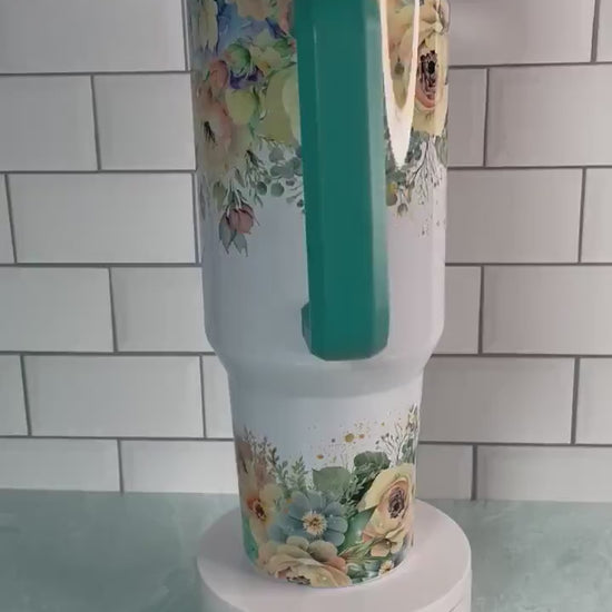 40 oz tumbler with handle| Pastel Flowers