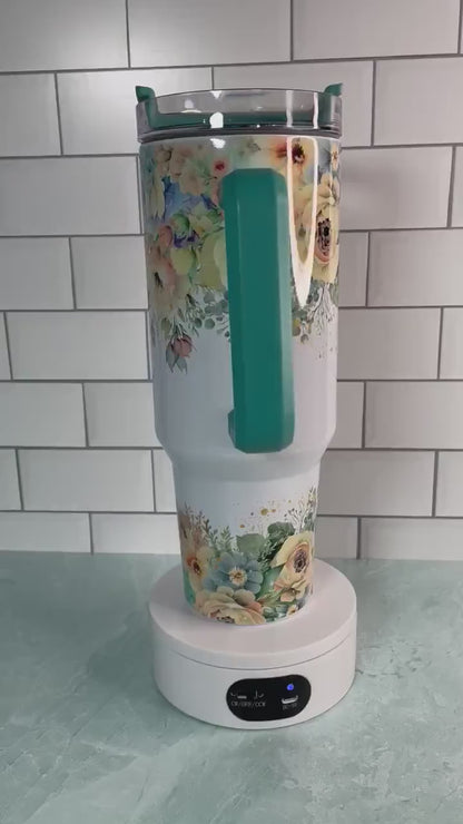 40 oz tumbler with handle| Pastel Flowers