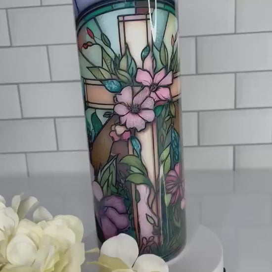 Cross with flowers | tumbler/water bottle