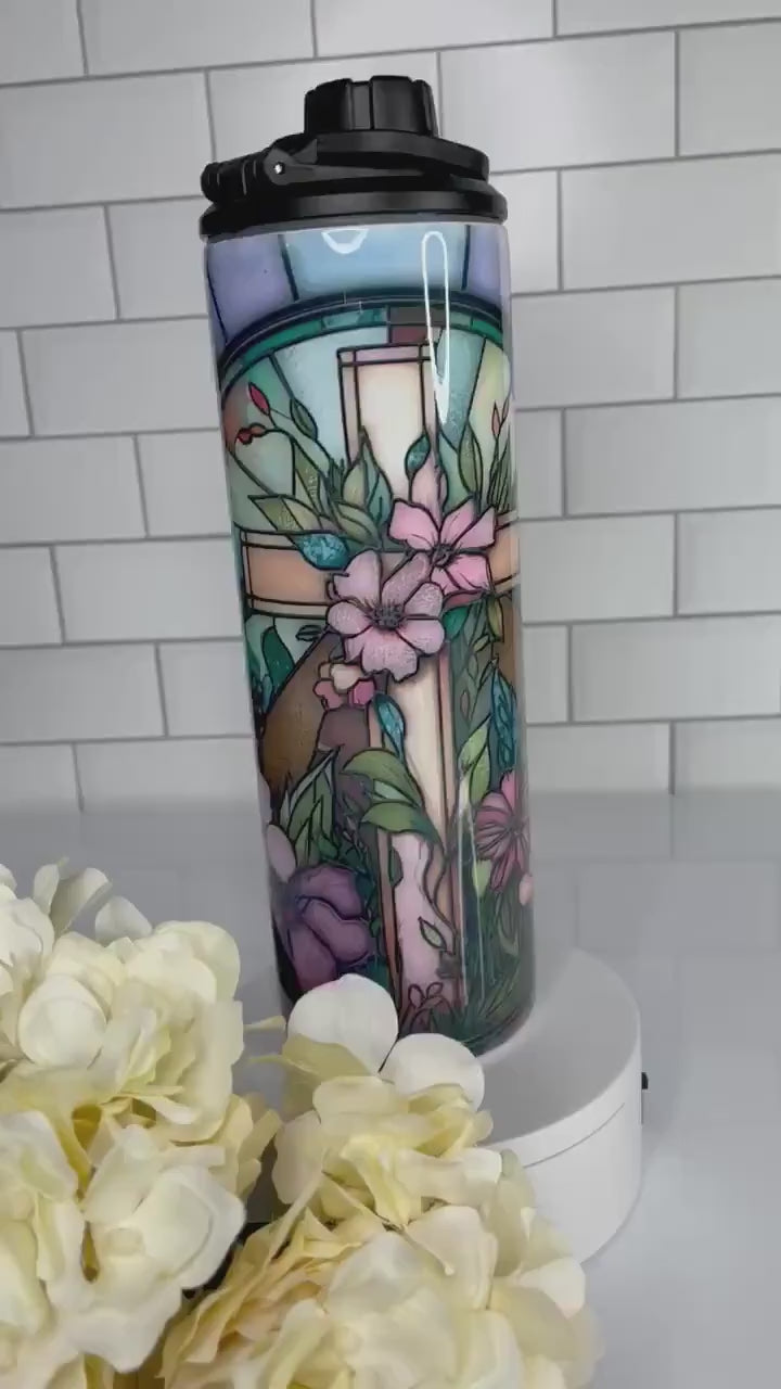 Cross with flowers | tumbler/water bottle