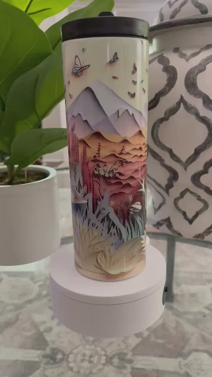 3D mountains and butterflies | tumbler/water bottle