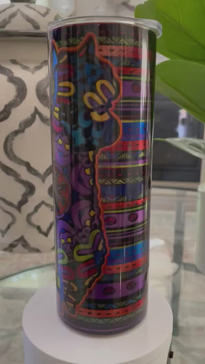 Llama on southwestern design on stainless steel | 20 oz skinny tumbler